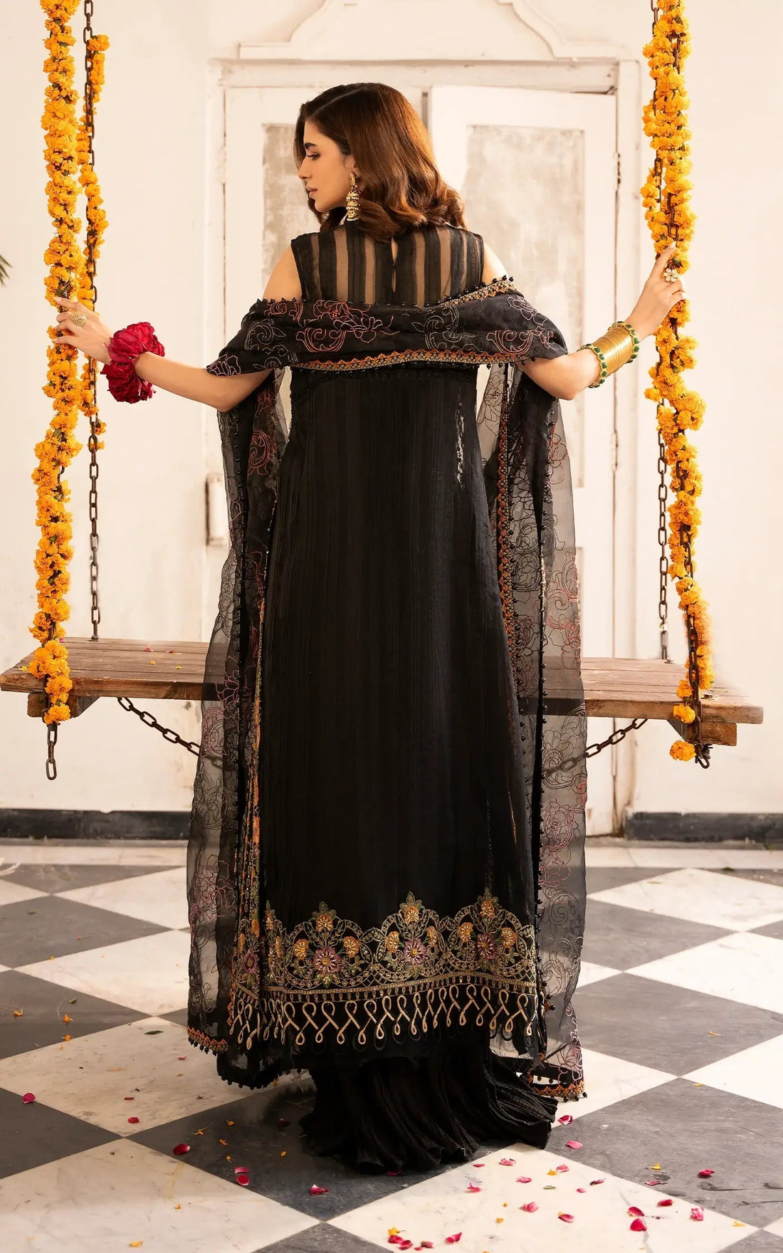 Asifa and Nabeel | Sunehri Eid 25 | Sitara-(SEF25-03) XS Black Organza