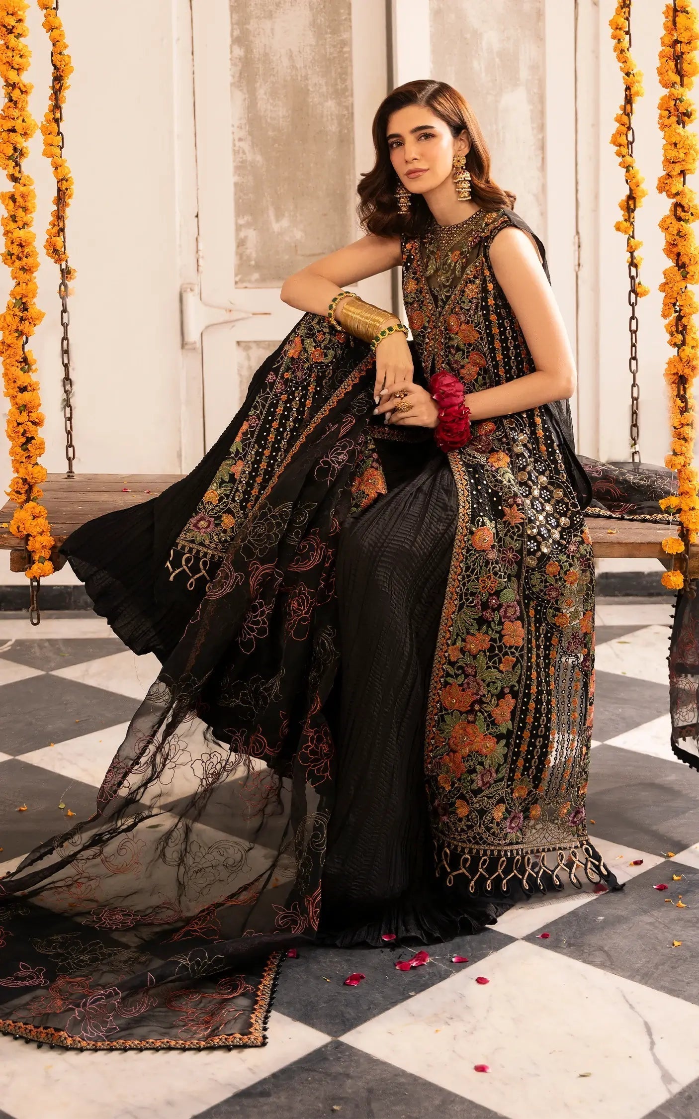 Asifa and Nabeel | Sunehri Eid 25 | Sitara-(SEF25-03) XL Black Organza