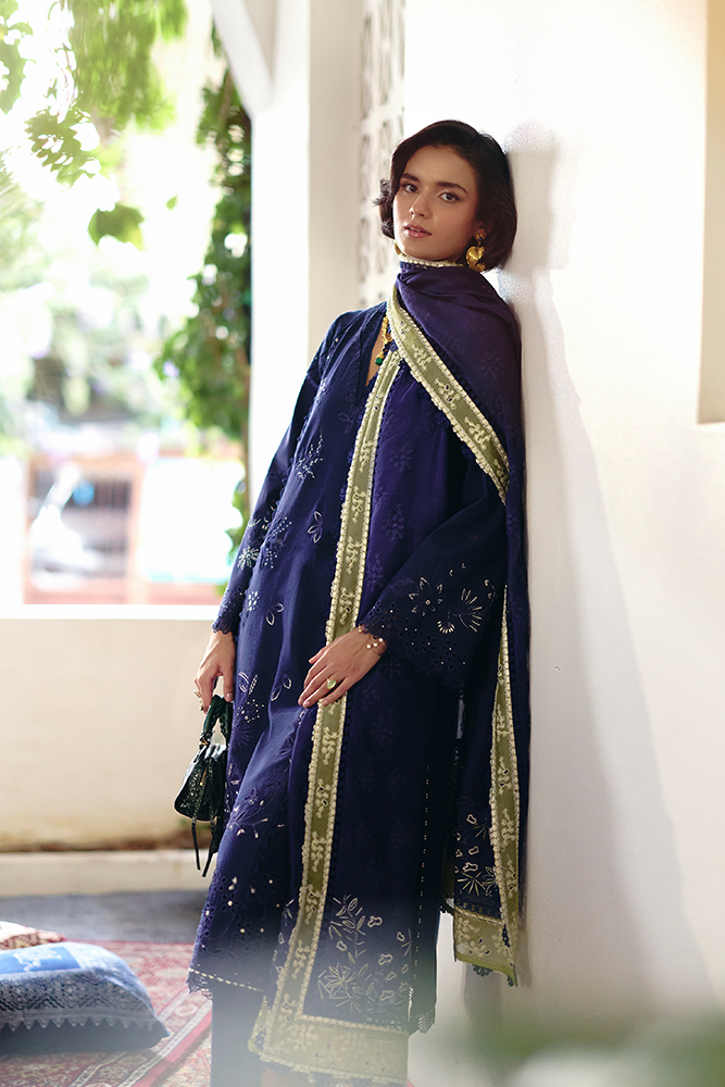 Suffuse | Casual Pret Fall 24 | OMAVI L Cotton Jacquard Navy