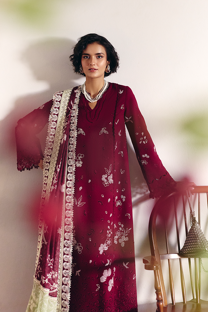 Suffuse | Casual Pret Fall 24 | OMAIRA XS Blood Red Jacquard