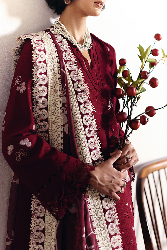 Suffuse | Casual Pret Fall 24 | OMAIRA M Blood Red Jacquard