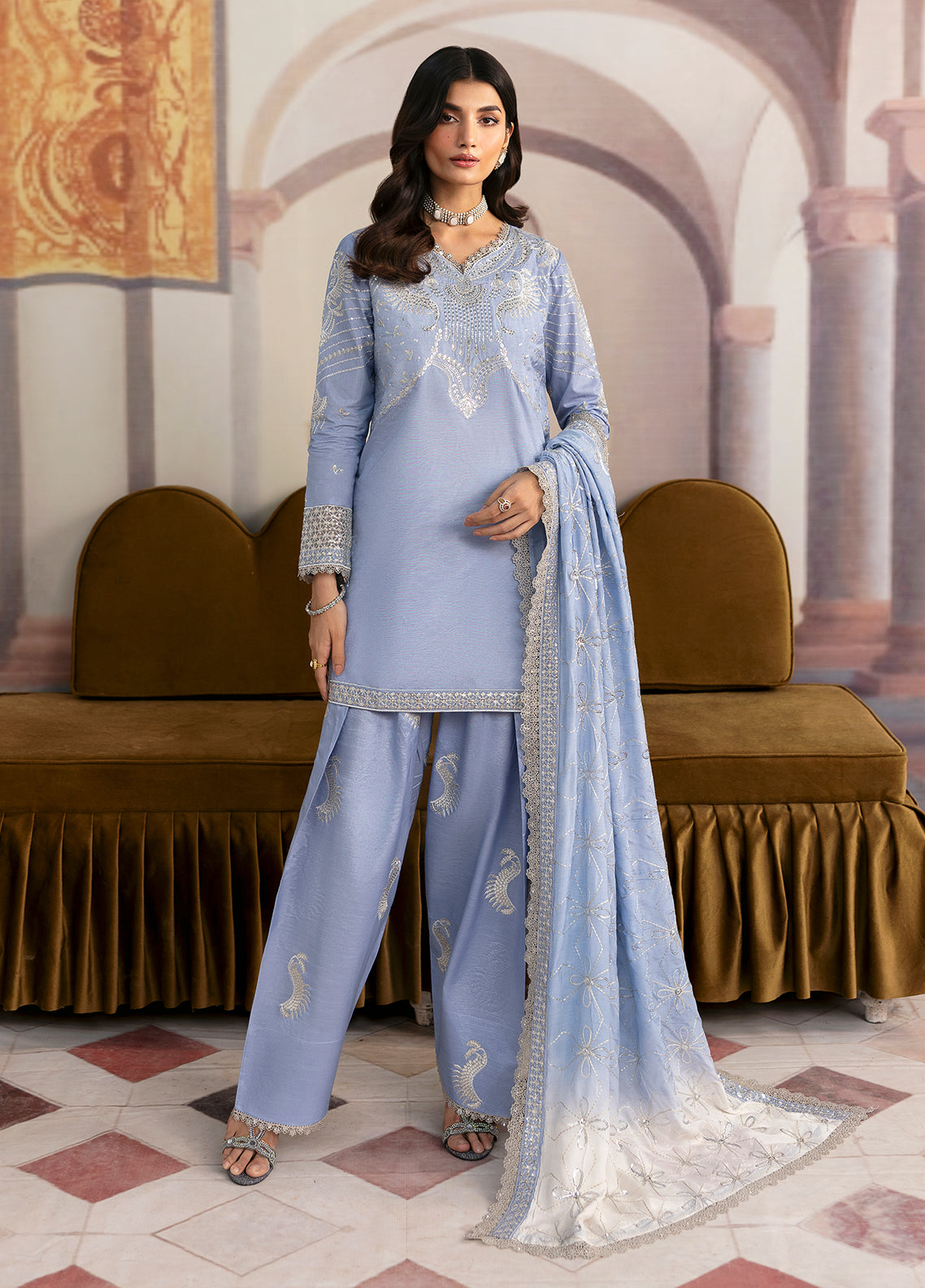 Sahane | There She Glows | TSG-05 Abyss L LIight blue Grey Raw Silk