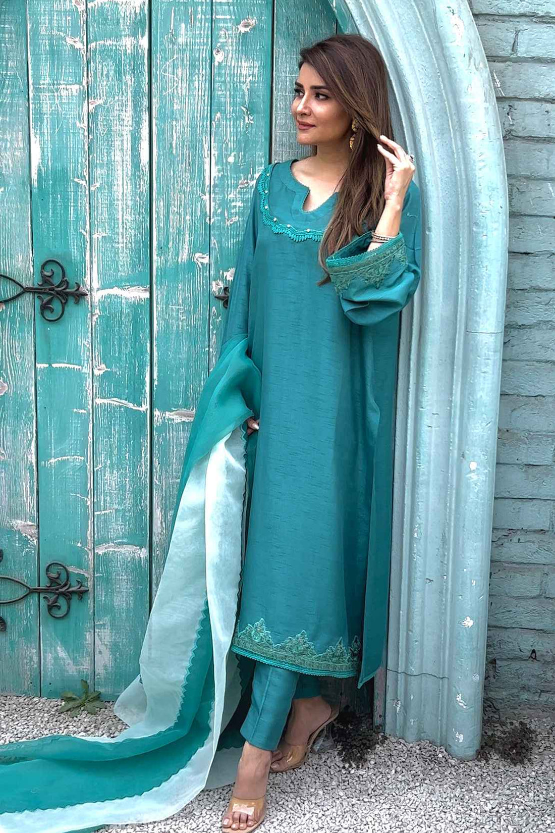 Leon | Leon Luxe Collection | TEAL BLUE - Pakistani Designer Dress - by Leon | Type: Formal - 100% Original at Saira Sultan
