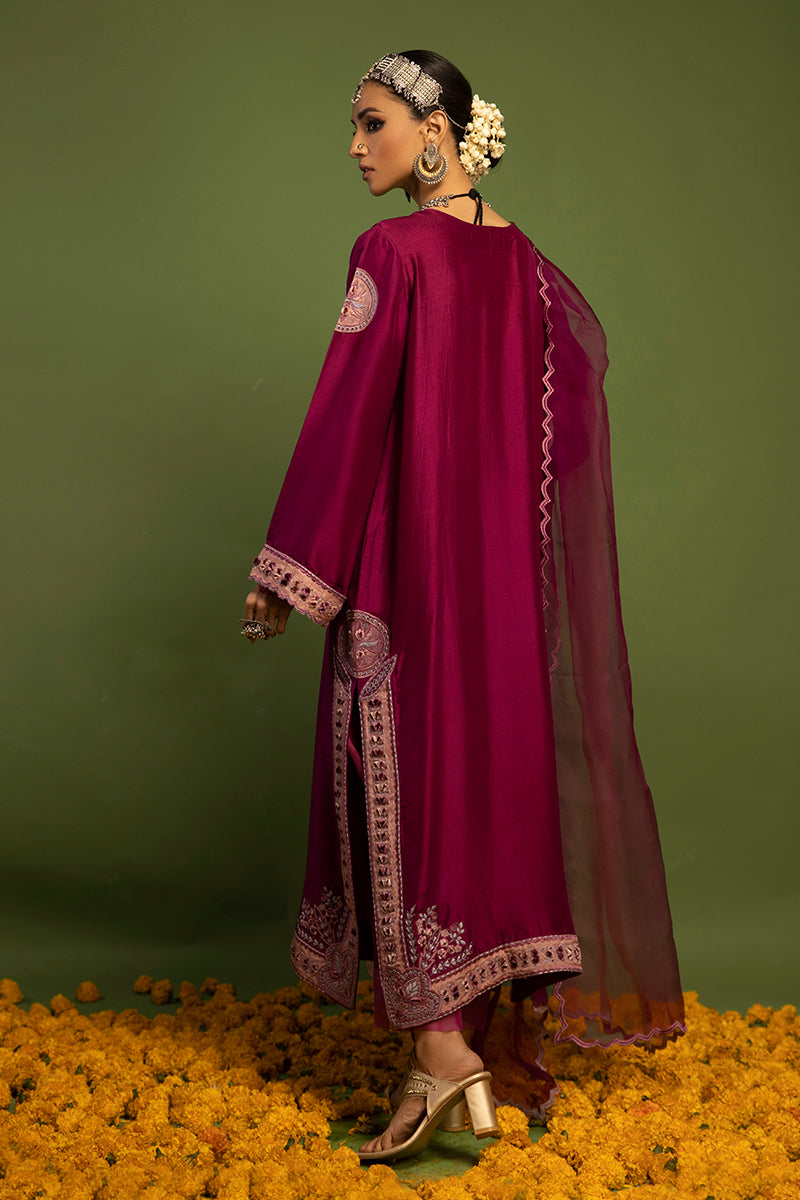 Wardha Saleem | Luxury Pret Traditional Wear | SAANJH - PURE SILK (2 PC) XS Magenta Raw Silk