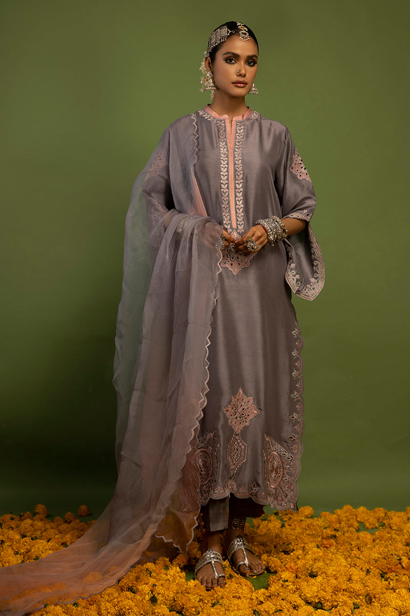 Wardha Saleem | Luxury Pret Traditional Wear | SUROOR - PURE SILK (2 PC) L Gray Raw Silk