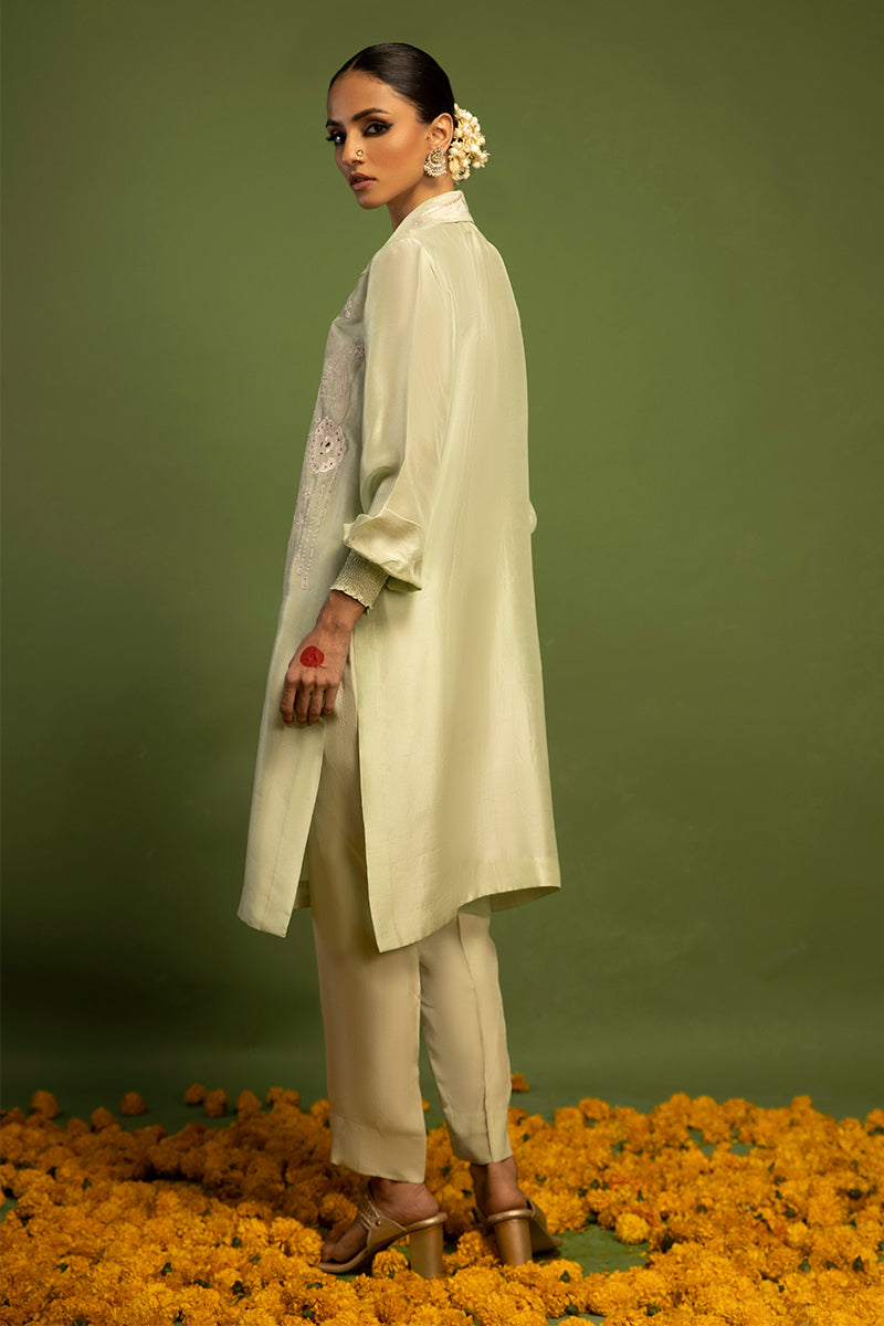 Wardha Saleem | Luxury Pret Traditional Wear | QALB - PURE SILK (2 PC) XS Pistachio Green Raw Silk