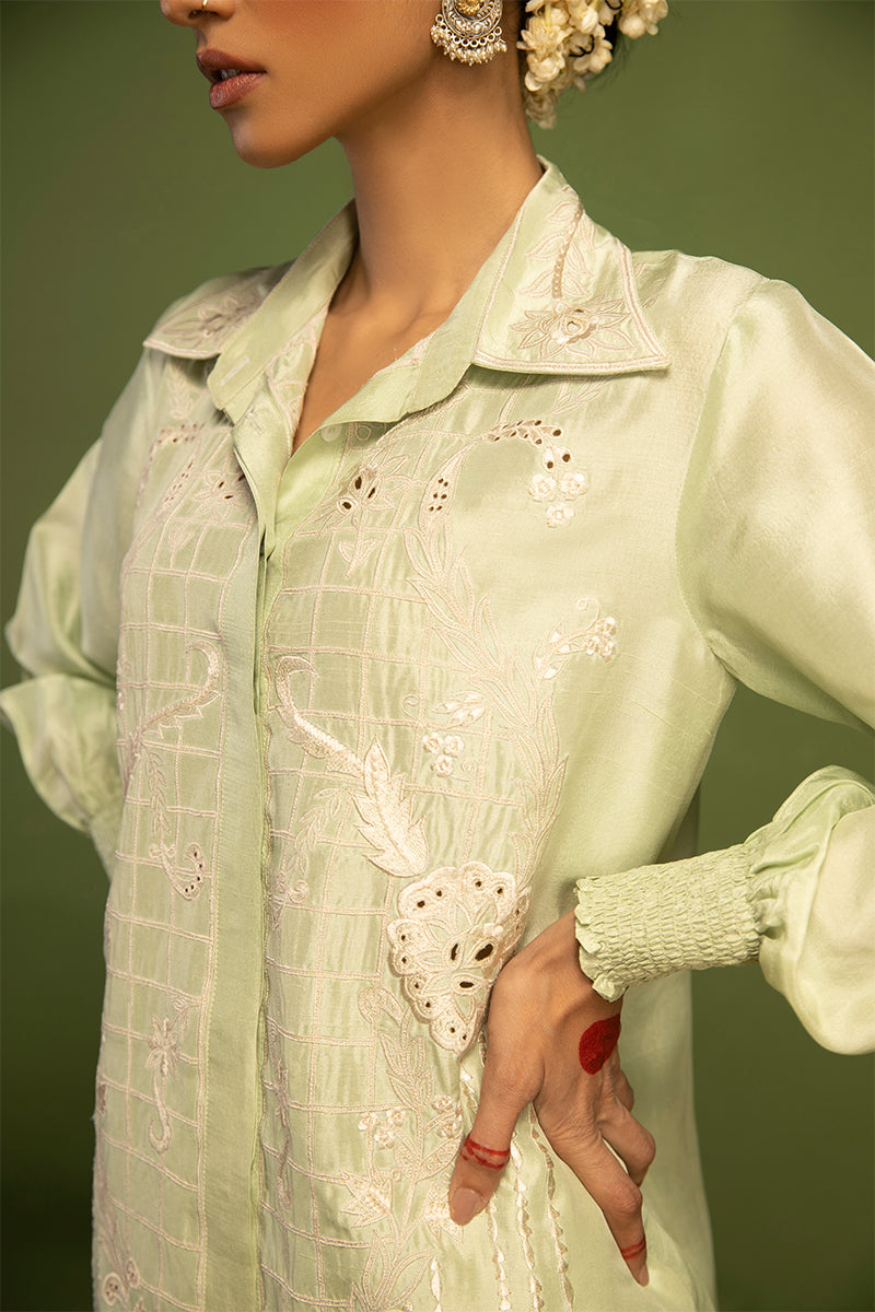 Wardha Saleem | Luxury Pret Traditional Wear | QALB - PURE SILK (2 PC) M Pistachio Green Raw Silk
