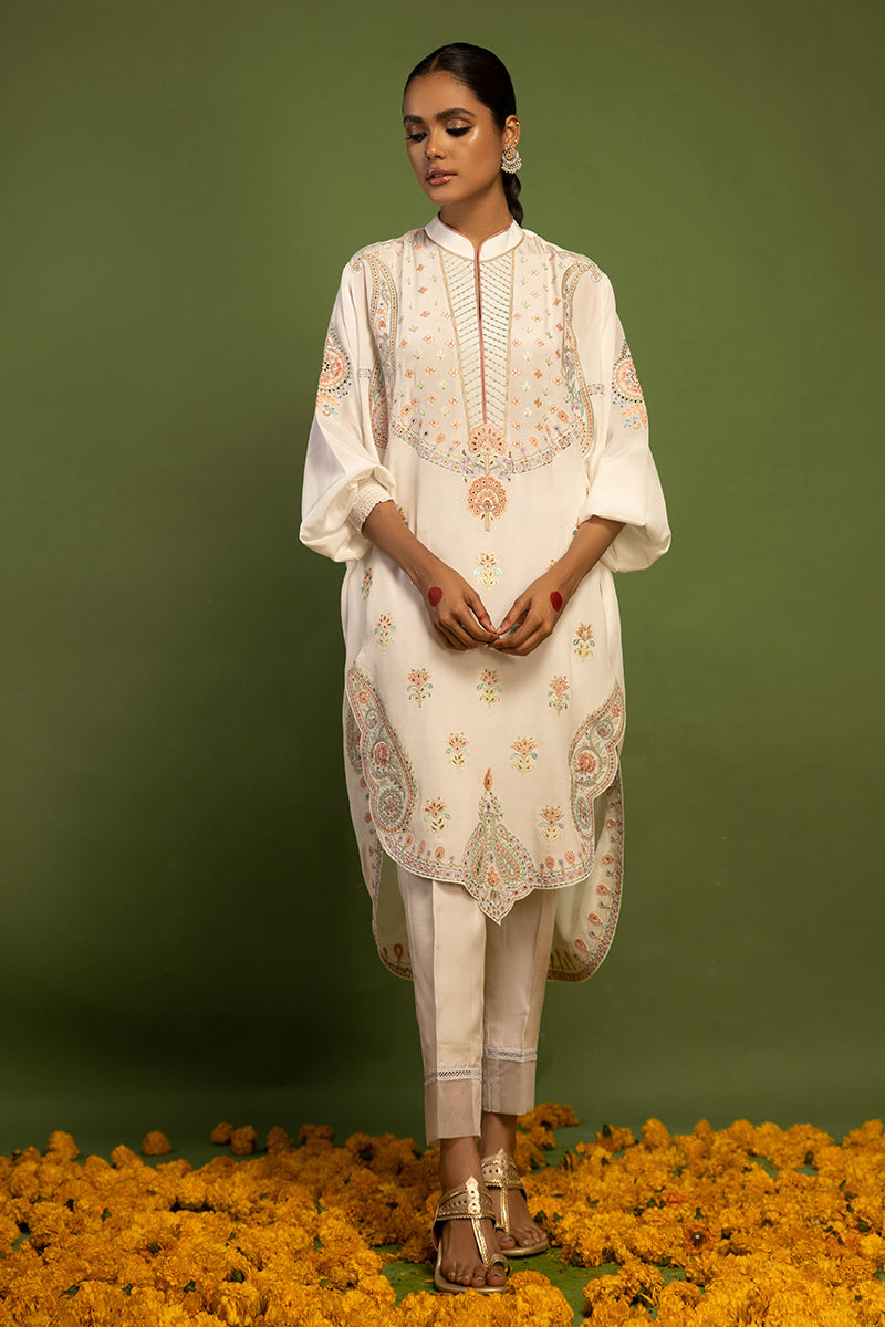 Wardha Saleem | Luxury Pret Traditional Wear | AKS-PURE SILK (2 PC) L Off White Raw Silk