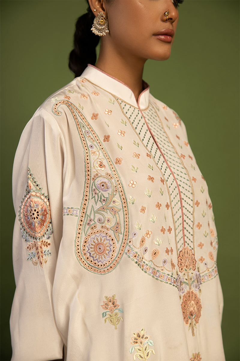 Wardha Saleem | Luxury Pret Traditional Wear | AKS-PURE SILK (2 PC) M Off White Raw Silk