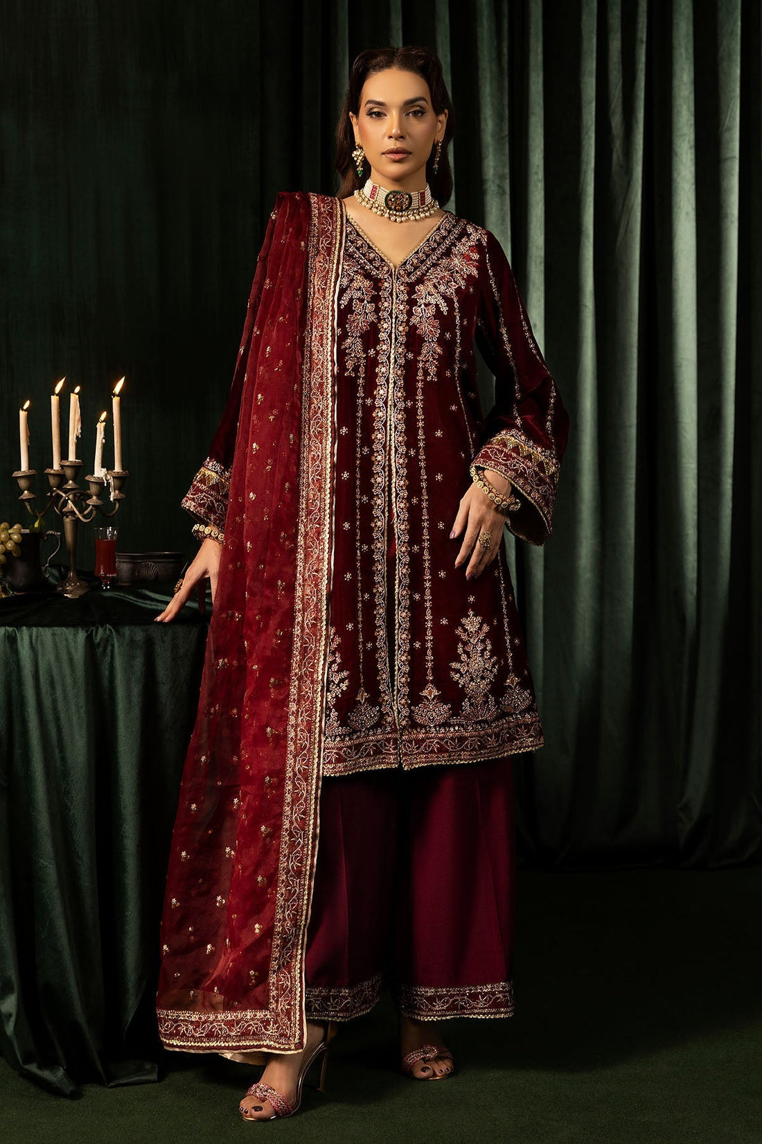 Motifz | Velvet Formals | 5099-SANDAL XS Maroon Velvet