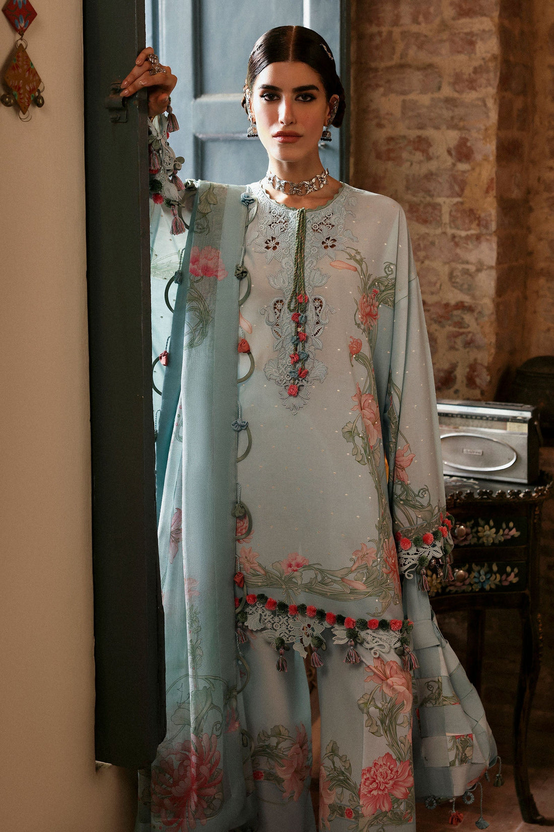 Zaha | Festive Lawn 25 | KHUSBU (ZF-25-09) XS Ice Blue Lawn