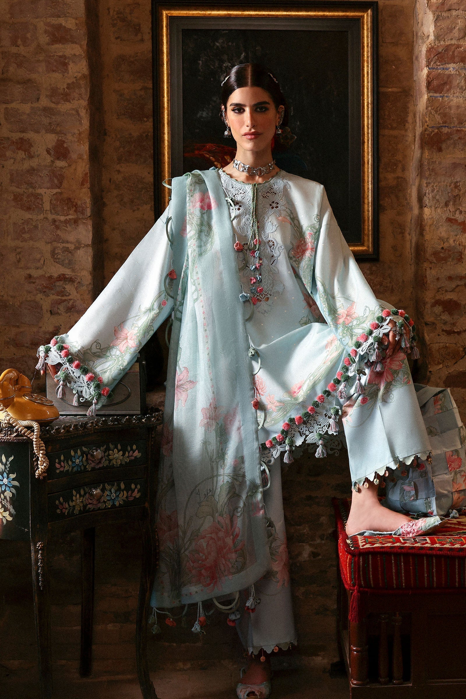 Zaha | Festive Lawn 25 | KHUSBU (ZF-25-09) M Ice Blue Lawn