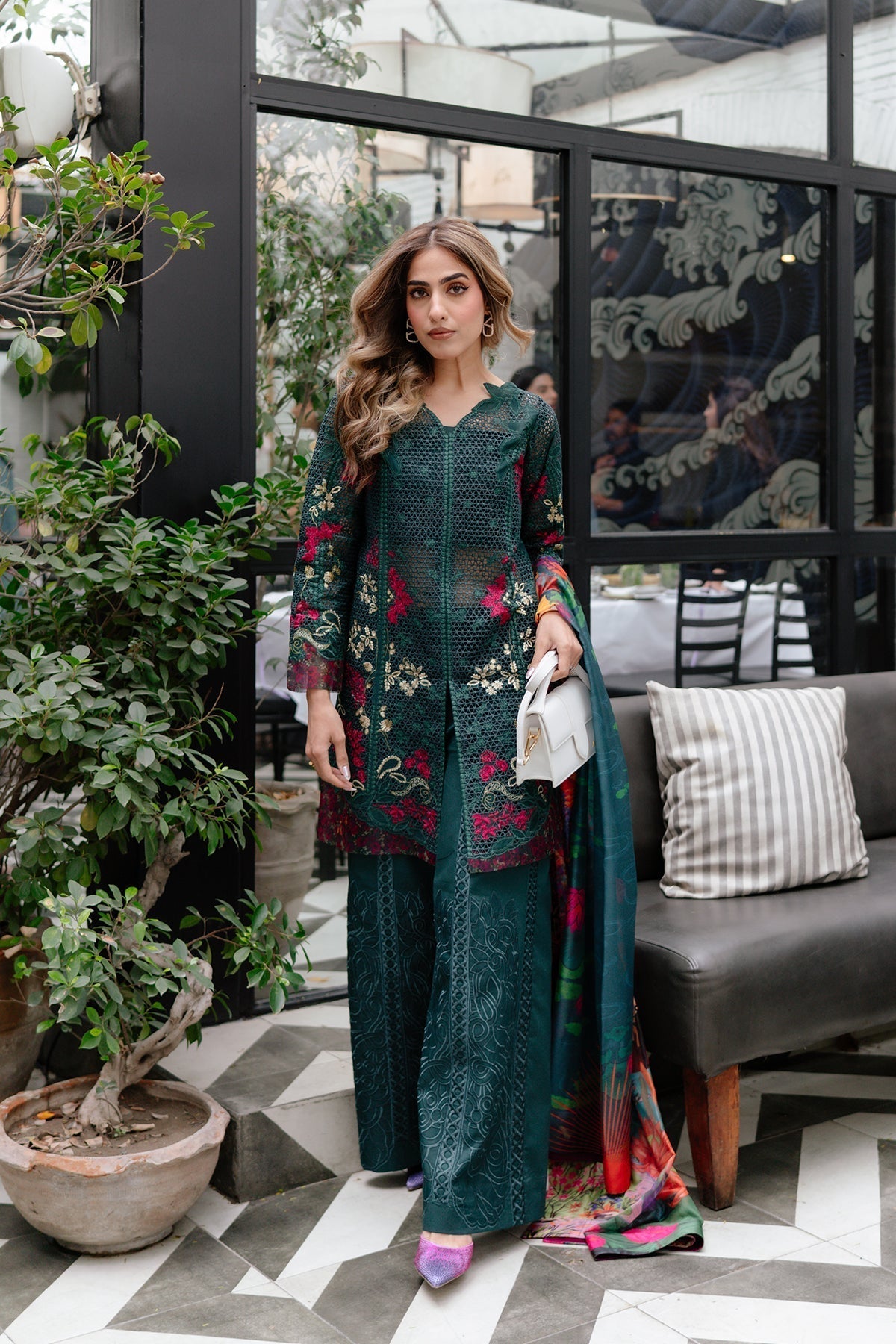 Afrozeh | Lawn 25 | Vermora Custom Size Dark Green Lawn