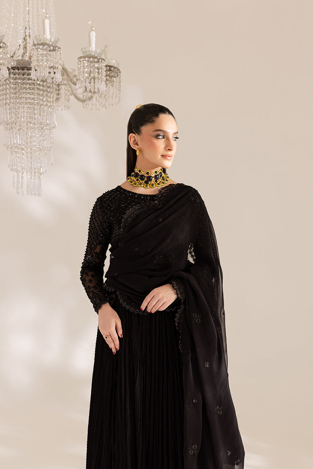 Vanya | Gulraz Formals | FF-54 XL Black Chiffon