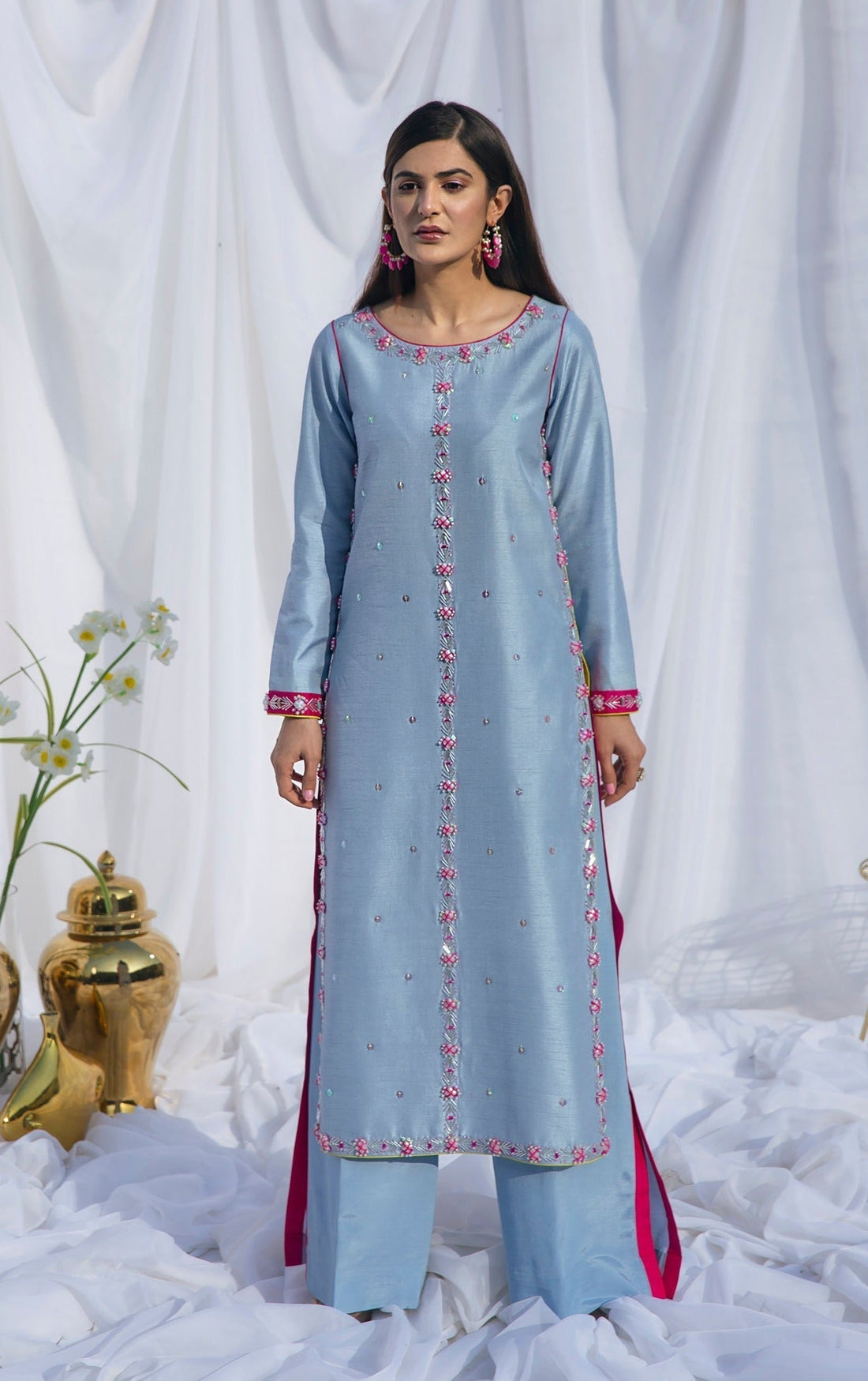 Hana | Viridity Ready to Wear | Carolina-VRT-006 XS Blue Gray Raw Silk