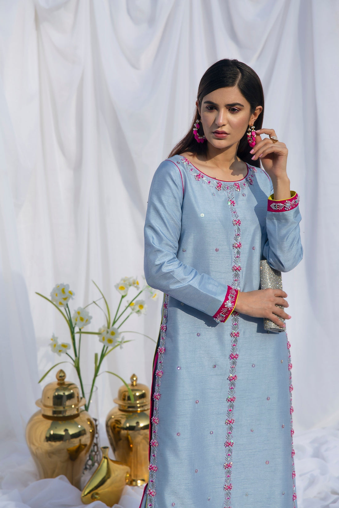 Hana | Viridity Ready to Wear | Carolina-VRT-006 XS Blue Gray Raw Silk