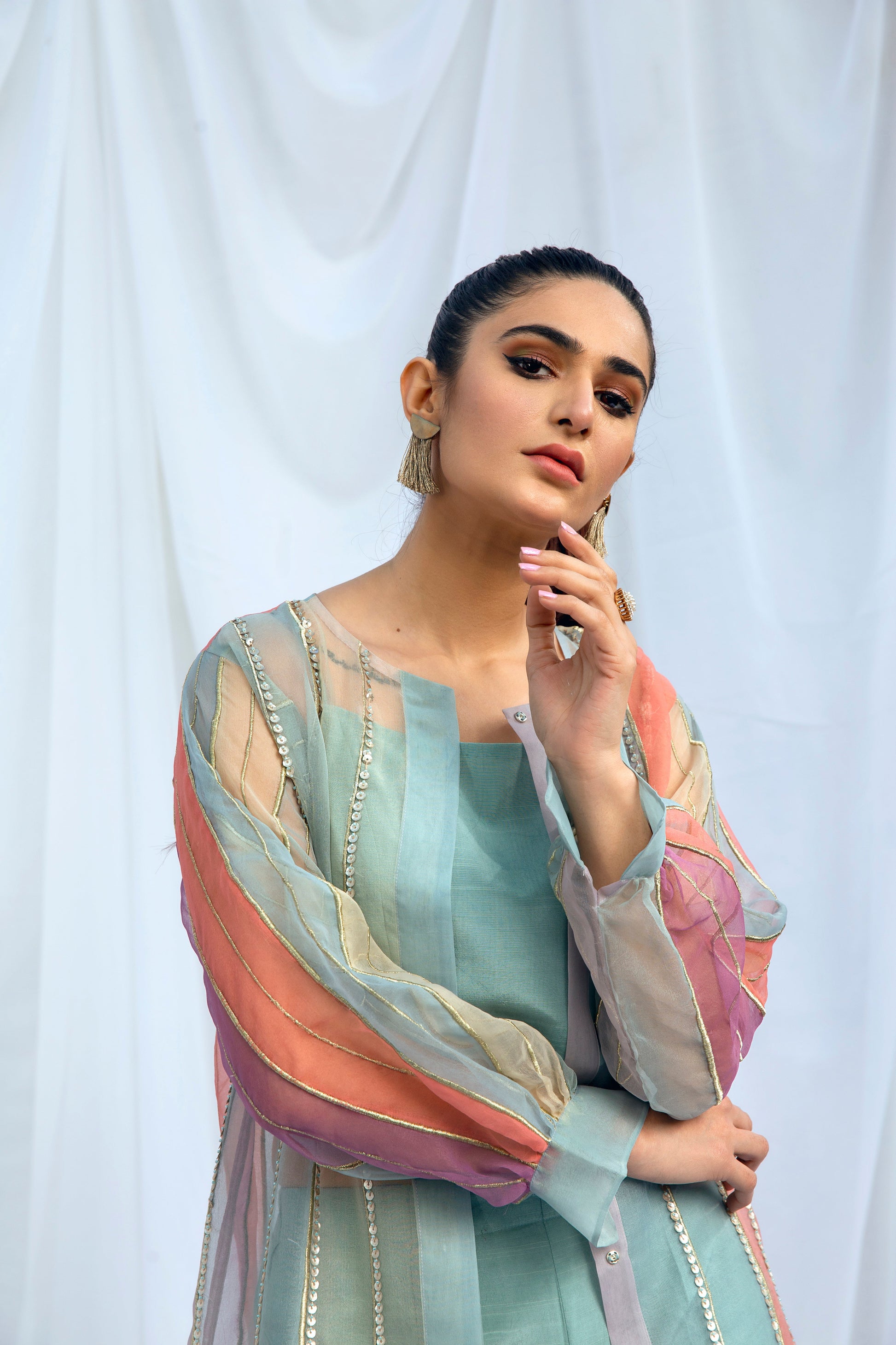 Hana | Viridity Ready to Wear | Island Teal -VRT-009 M Ice Blue Raw Silk