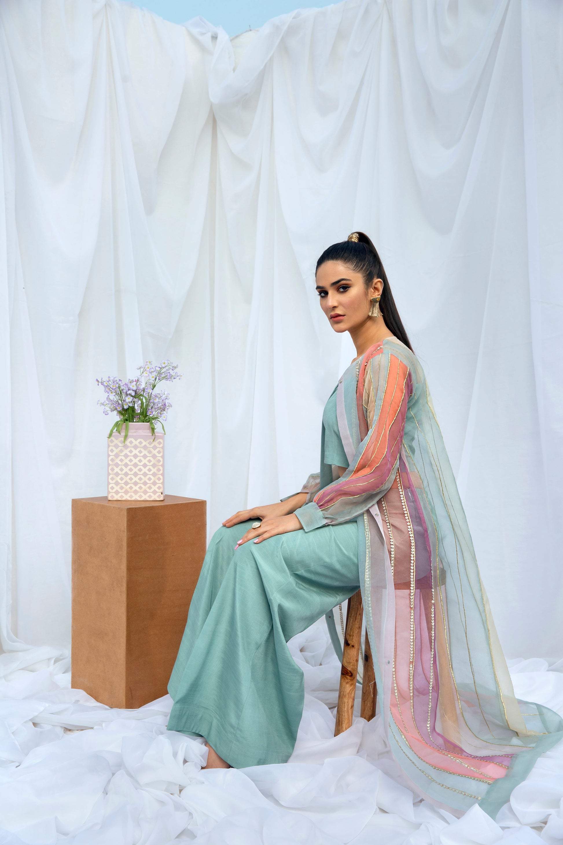 Hana | Viridity Ready to Wear | Island Teal -VRT-009 XL Ice Blue Raw Silk