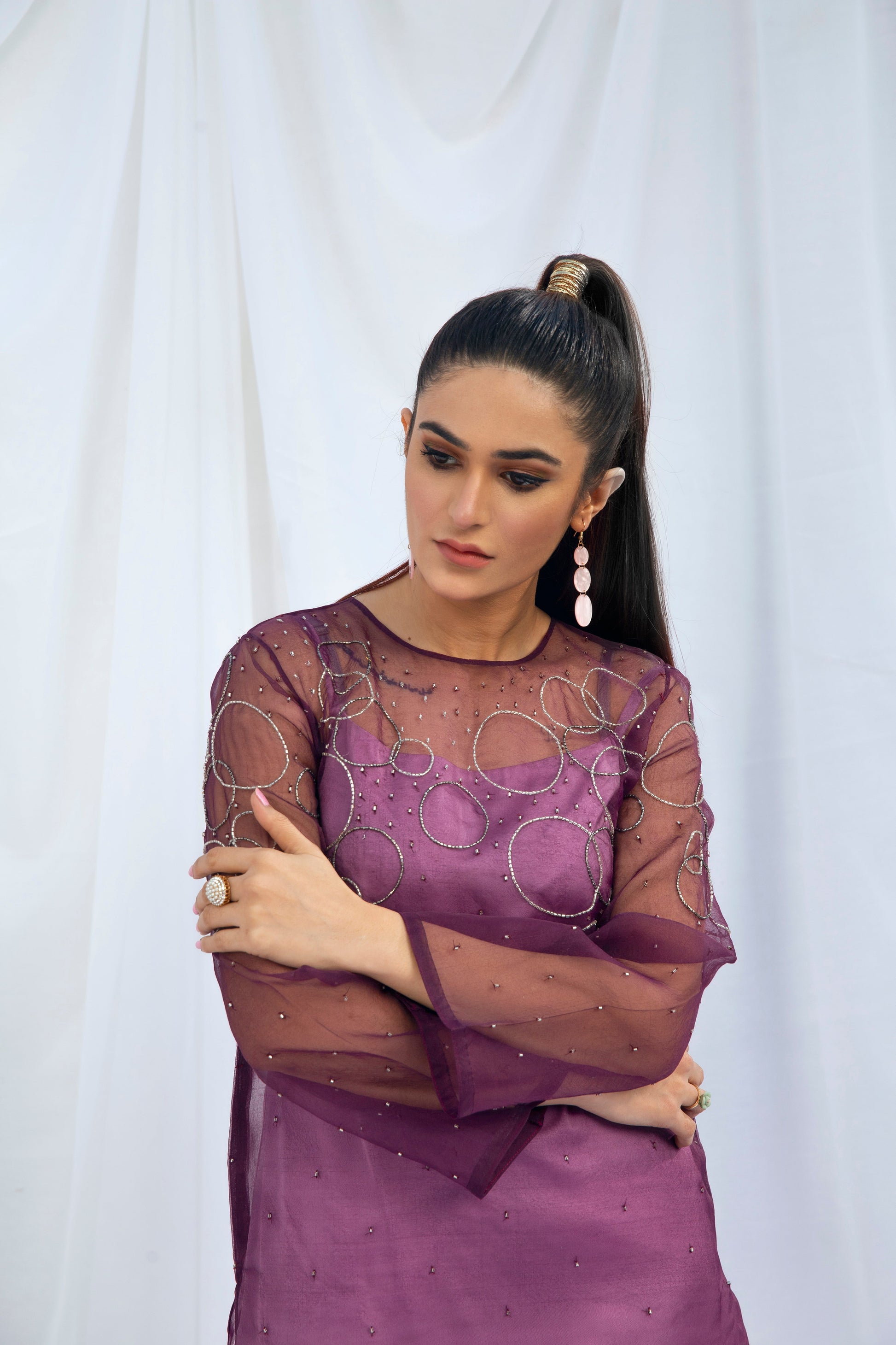 Hana | Viridity Ready to Wear | Peri-Winkle -VRT-010 L Purple Organza