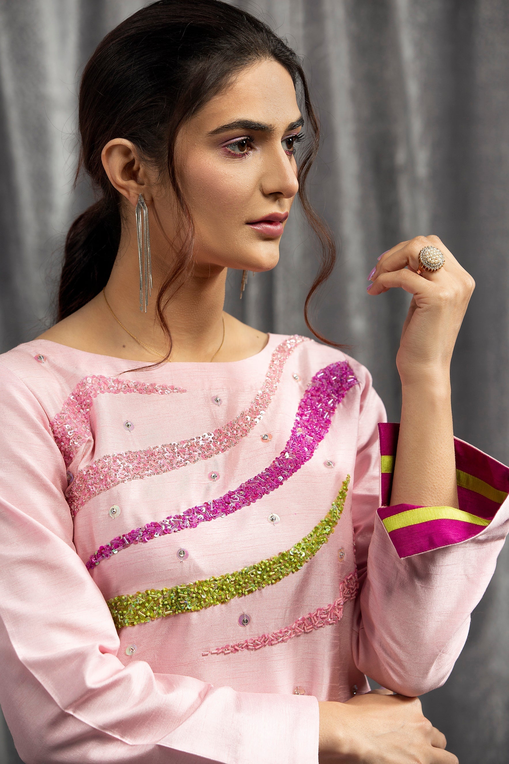 Hana | Viridity Ready to Wear | Curvy Candy-VRT-007 M Pink Raw Silk