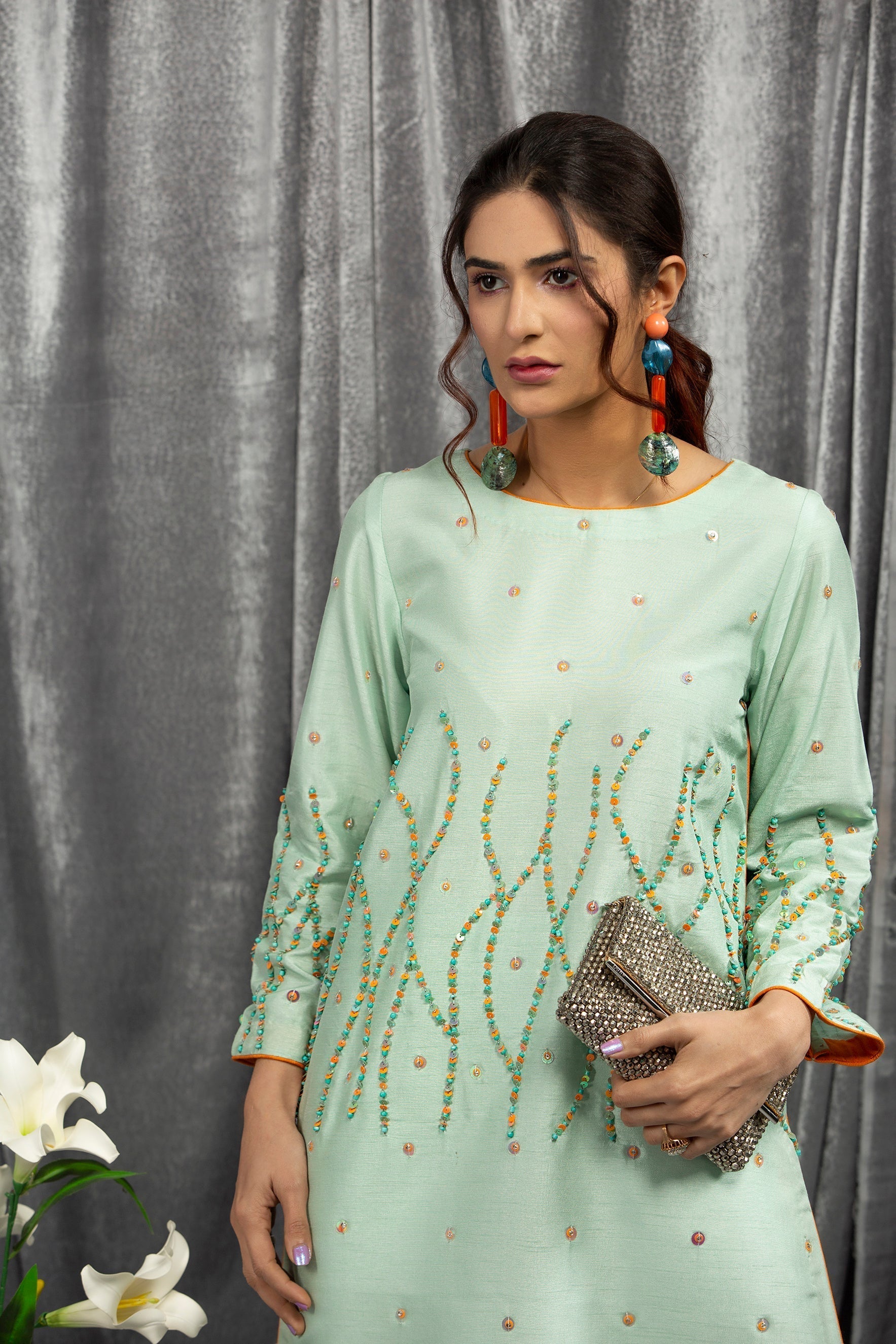 Hana | Viridity Ready to Wear | SWISS MINT-VRT-002 M Light Blue Raw Silk
