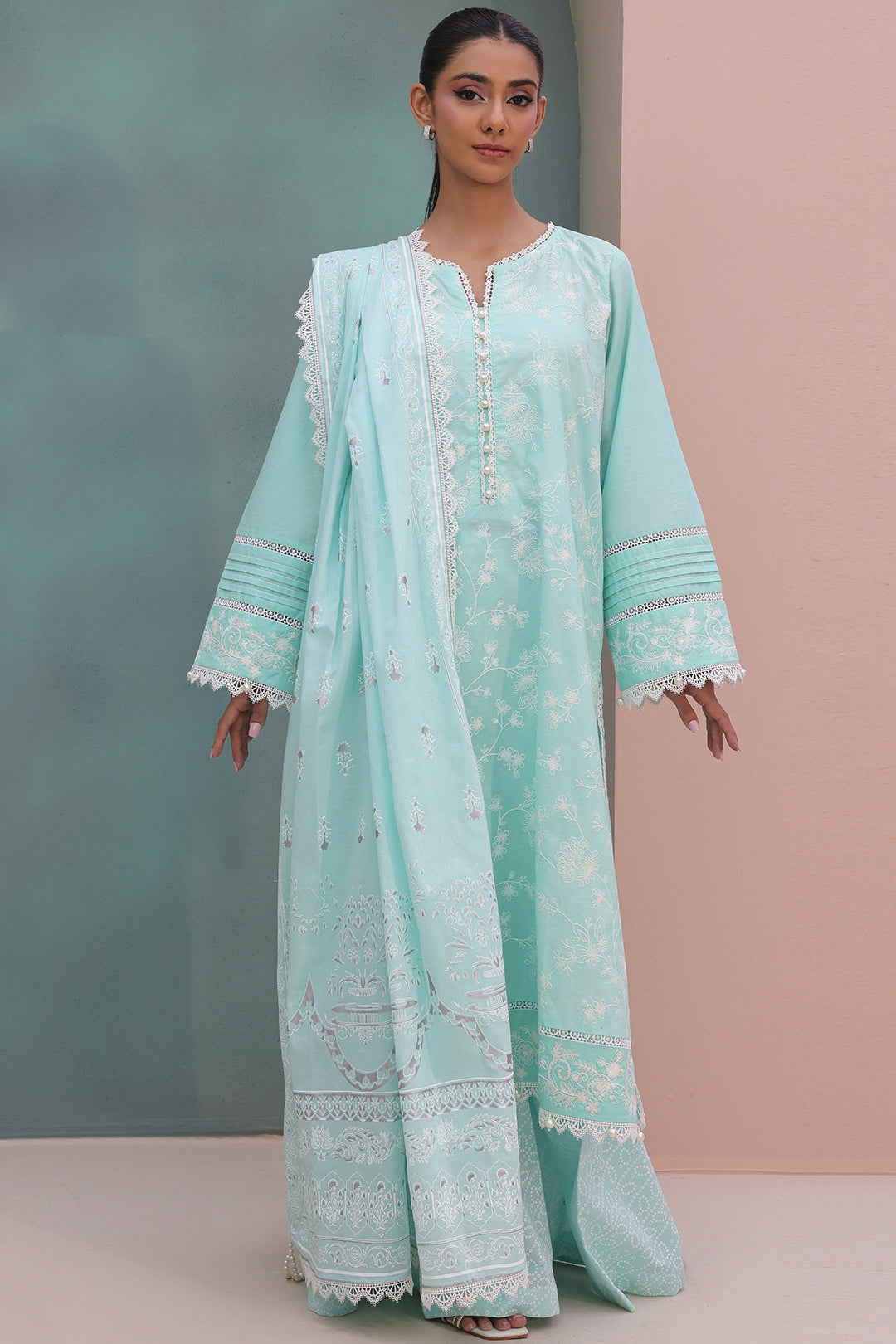 Zellbury | Unstitched 3 Piece Cambric | Embroidered Shirt Shalwar Dupatta - 0073