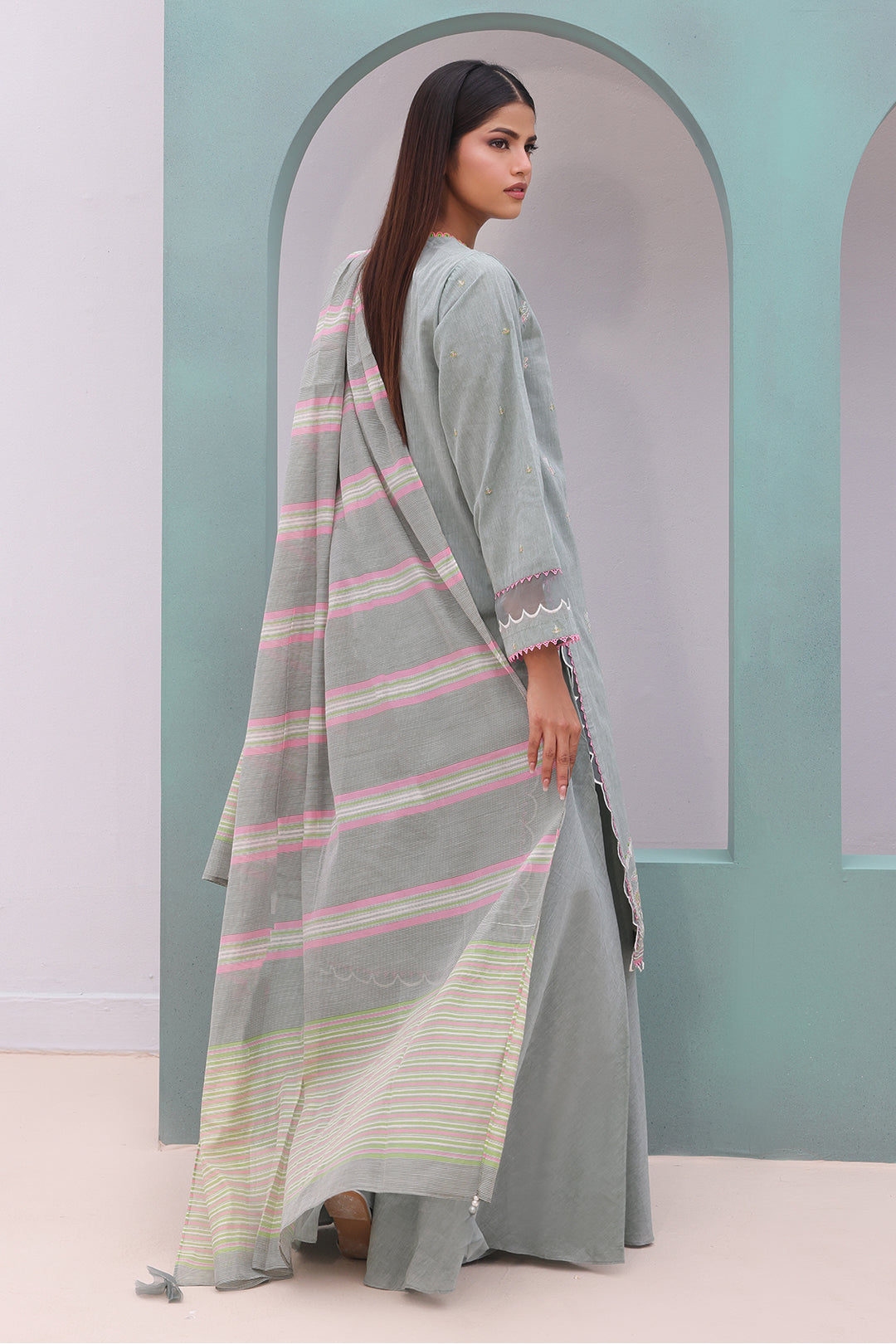 Zellbury | Unstitched 3 Piece Chambray | Embroidered Shirt Shalwar Dupatta - 0075