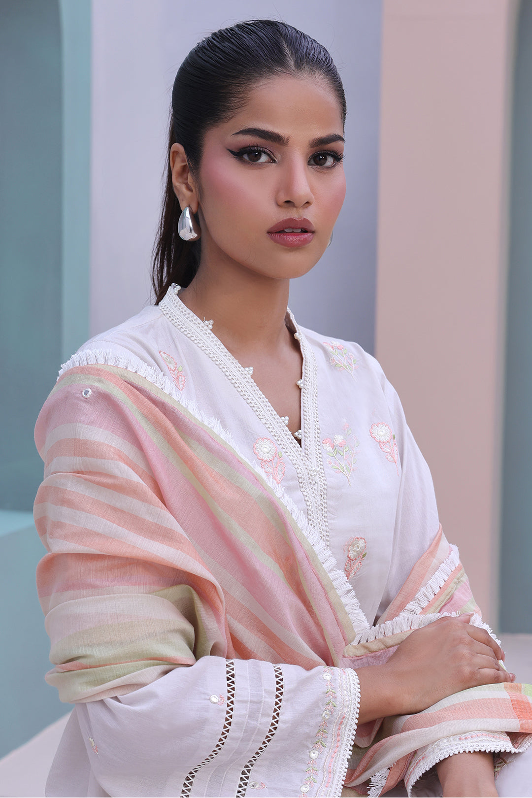 Zellbury | Unstitched 3 Piece Chambray | Embroidered Shirt Shalwar Dupatta - 0078 Default Title