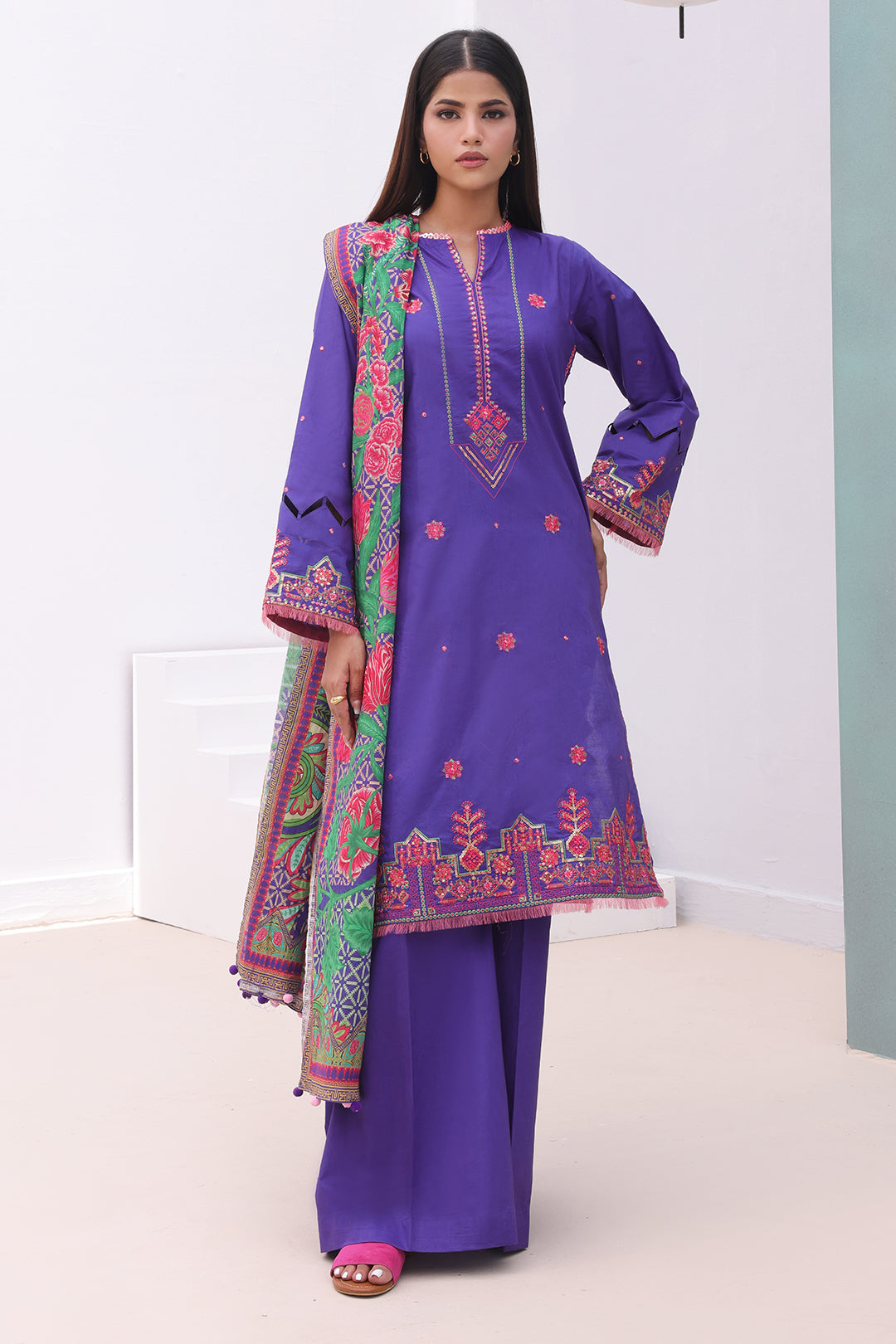 Zellbury | Unstitched 3 Piece Cambric | Embroidered Shirt Shalwar Dupatta - 0082