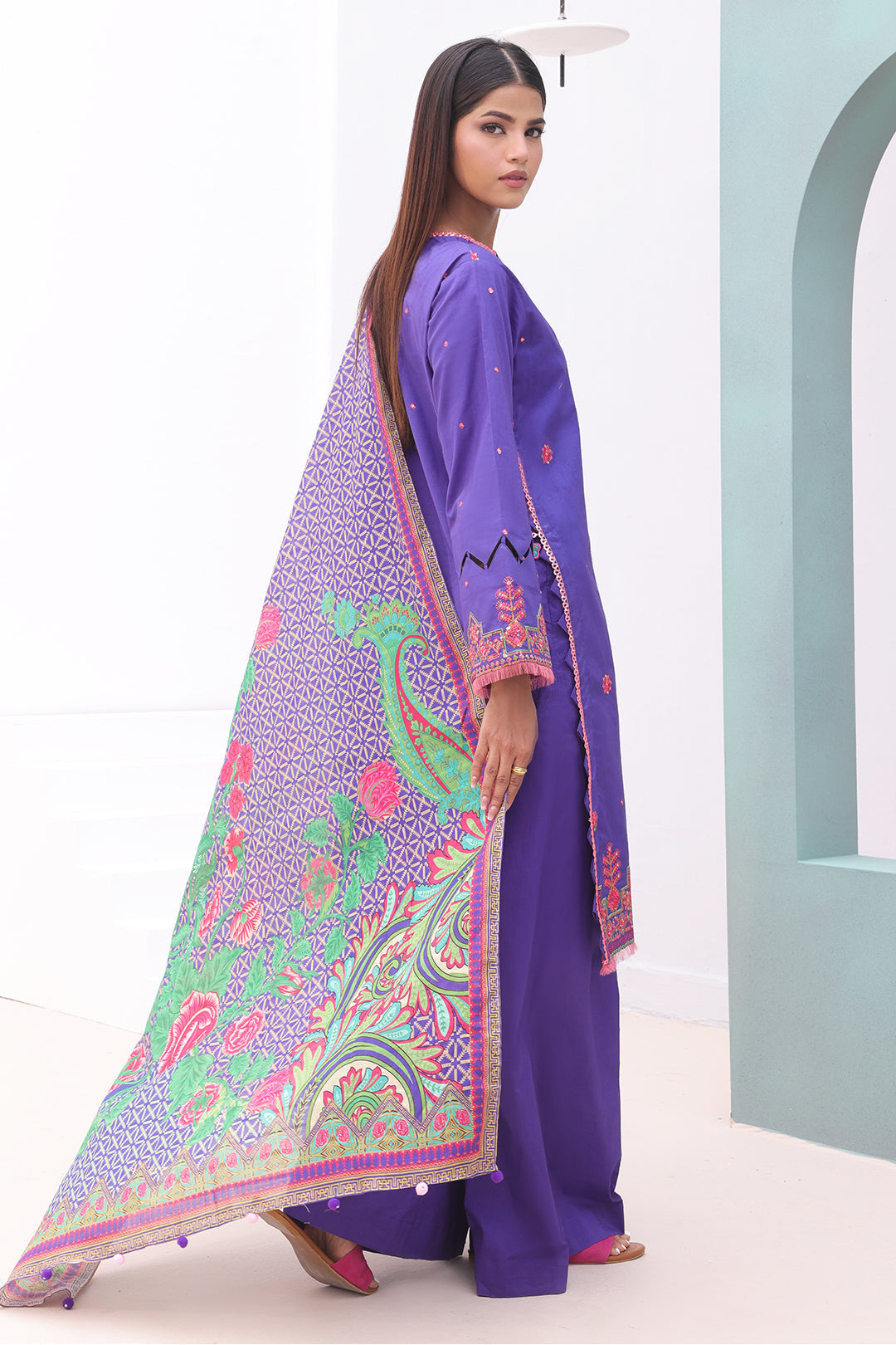 Zellbury | Unstitched 3 Piece Cambric | Embroidered Shirt Shalwar Dupatta - 0082