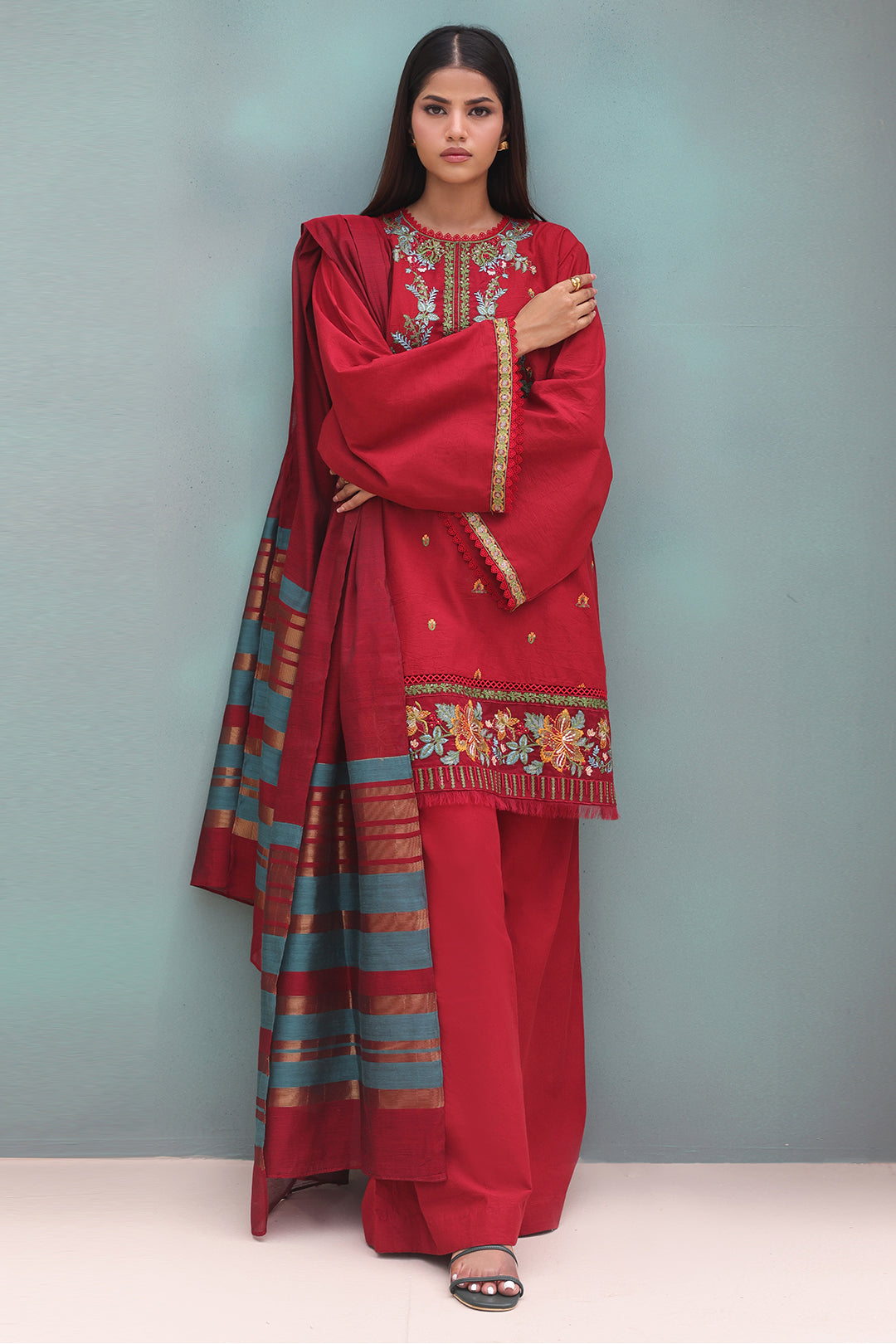 Zellbury | Unstitched 3 Piece Cambric | Embroidered Shirt Shalwar Dupatta - 0083