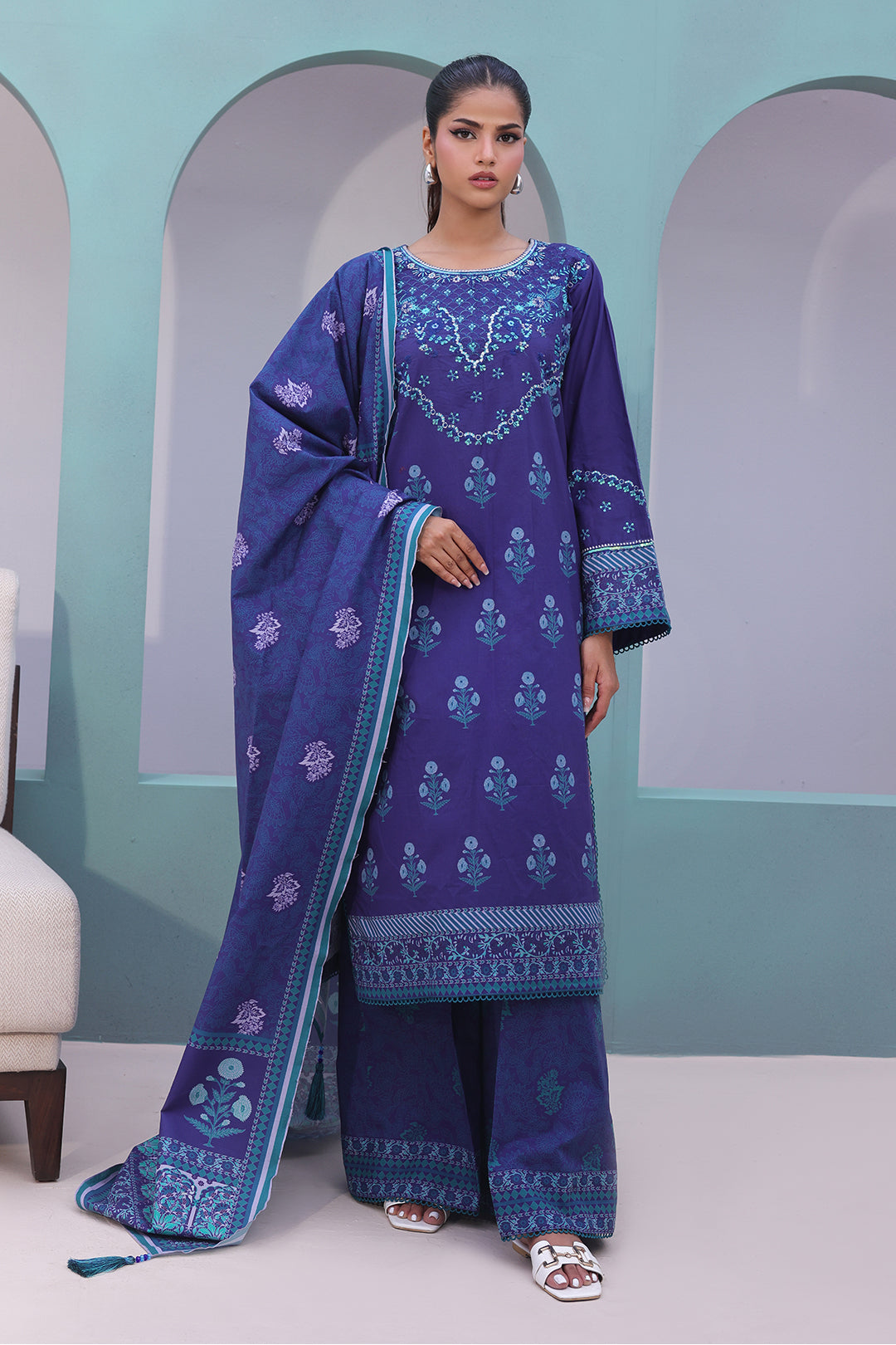 Zellbury | Unstitched 3 Piece Cambric | Embroidered Shirt Shalwar Dupatta - 0141