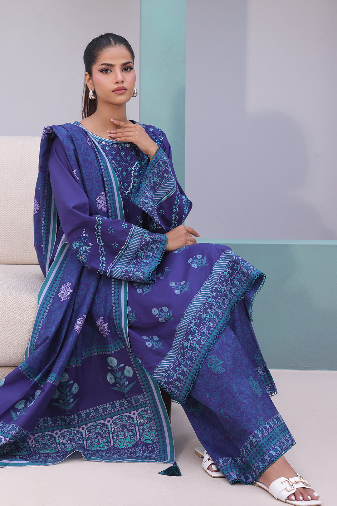 Zellbury | Unstitched 3 Piece Cambric | Embroidered Shirt Shalwar Dupatta - 0141