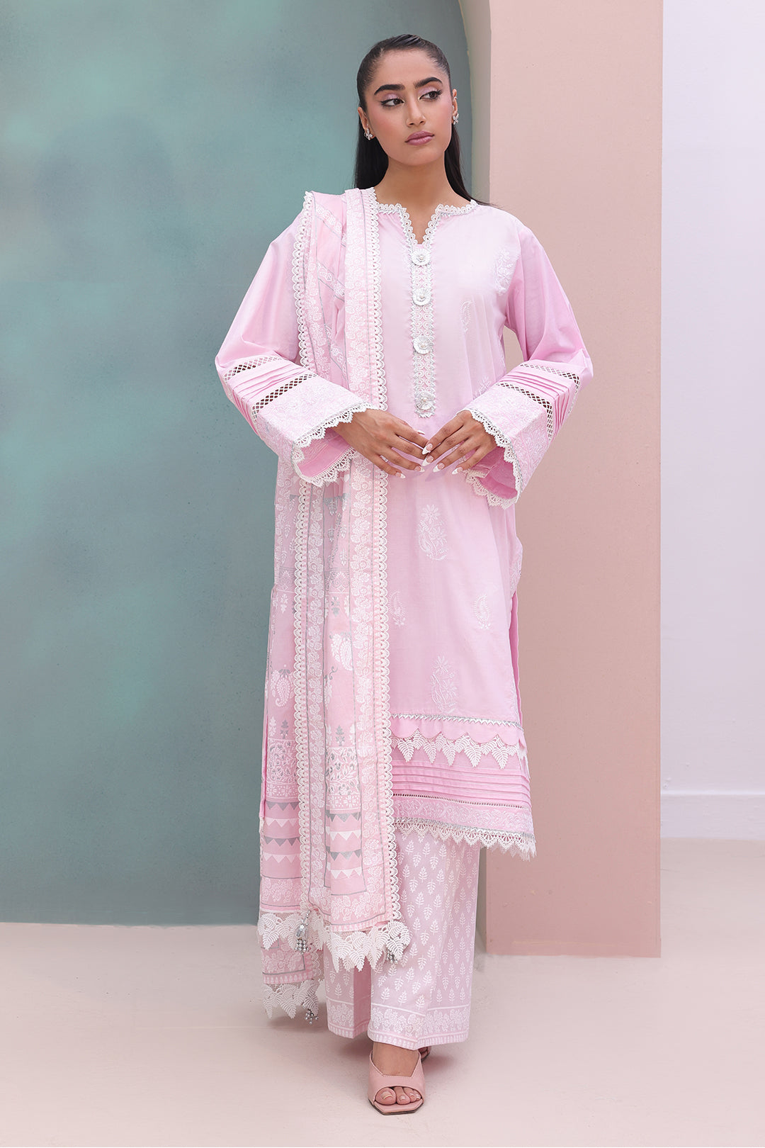 Zellbury | Unstitched 3 Piece Cambric | Embroidered Shirt Shalwar Dupatta - 0147
