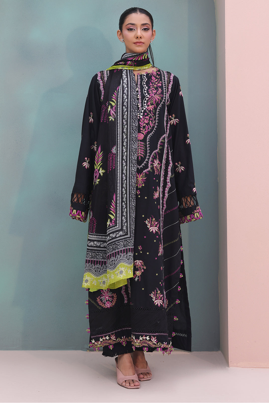 Zellbury | Unstitched 3 Piece Chambray | Embroidered Shirt Shalwar Dupatta - 0148