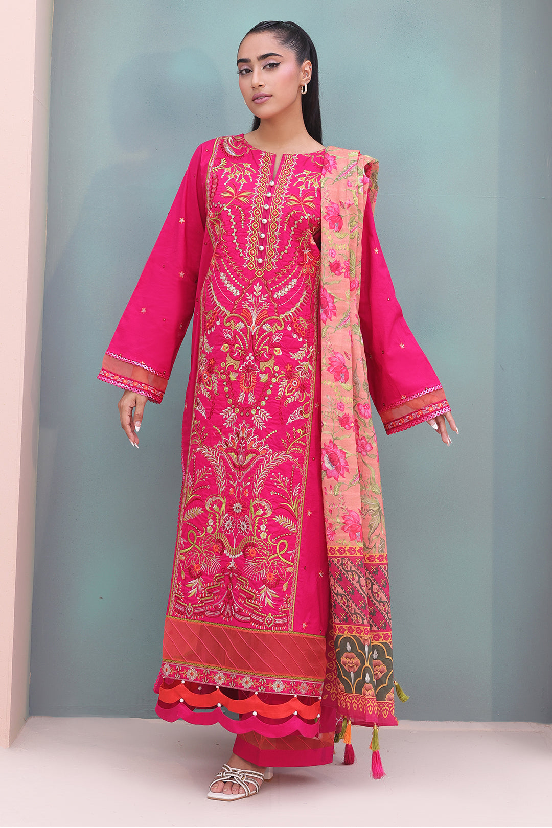 Zellbury | Unstitched 3 Piece Cambric | Embroidered Shirt Shalwar Dupatta - 0151