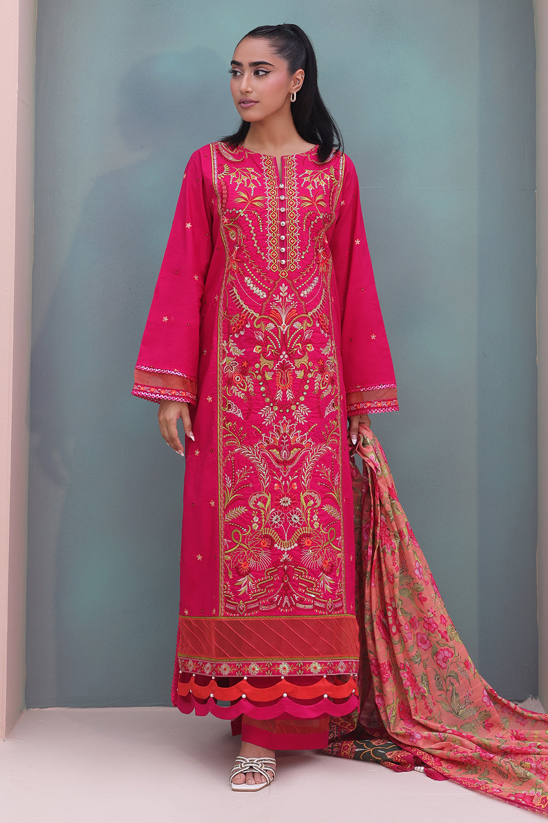 Zellbury | Unstitched 3 Piece Cambric | Embroidered Shirt Shalwar Dupatta - 0151
