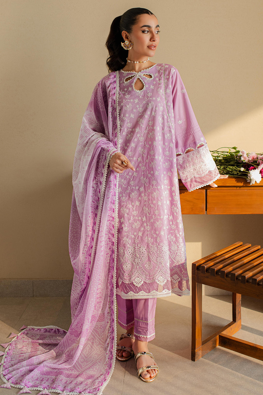 Zellbury | Unstitched 3 Piece Chikankari | Embroidered Shirt Shalwar Dupatta - 0703