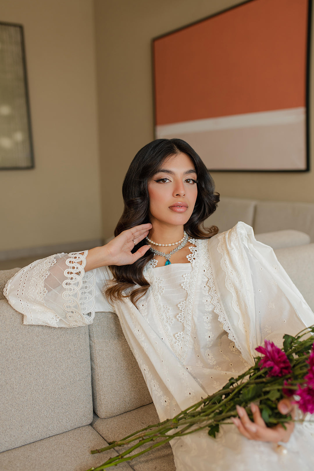Zellbury | Unstitched 3 Piece Chikankari | Embroidered Shirt Shalwar Dupatta - 0704