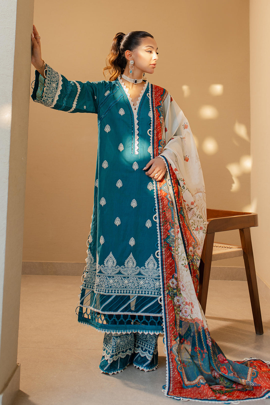 Zellbury | Unstitched 3 Piece Chikankari | Embroidered Shirt Shalwar Dupatta - 0705