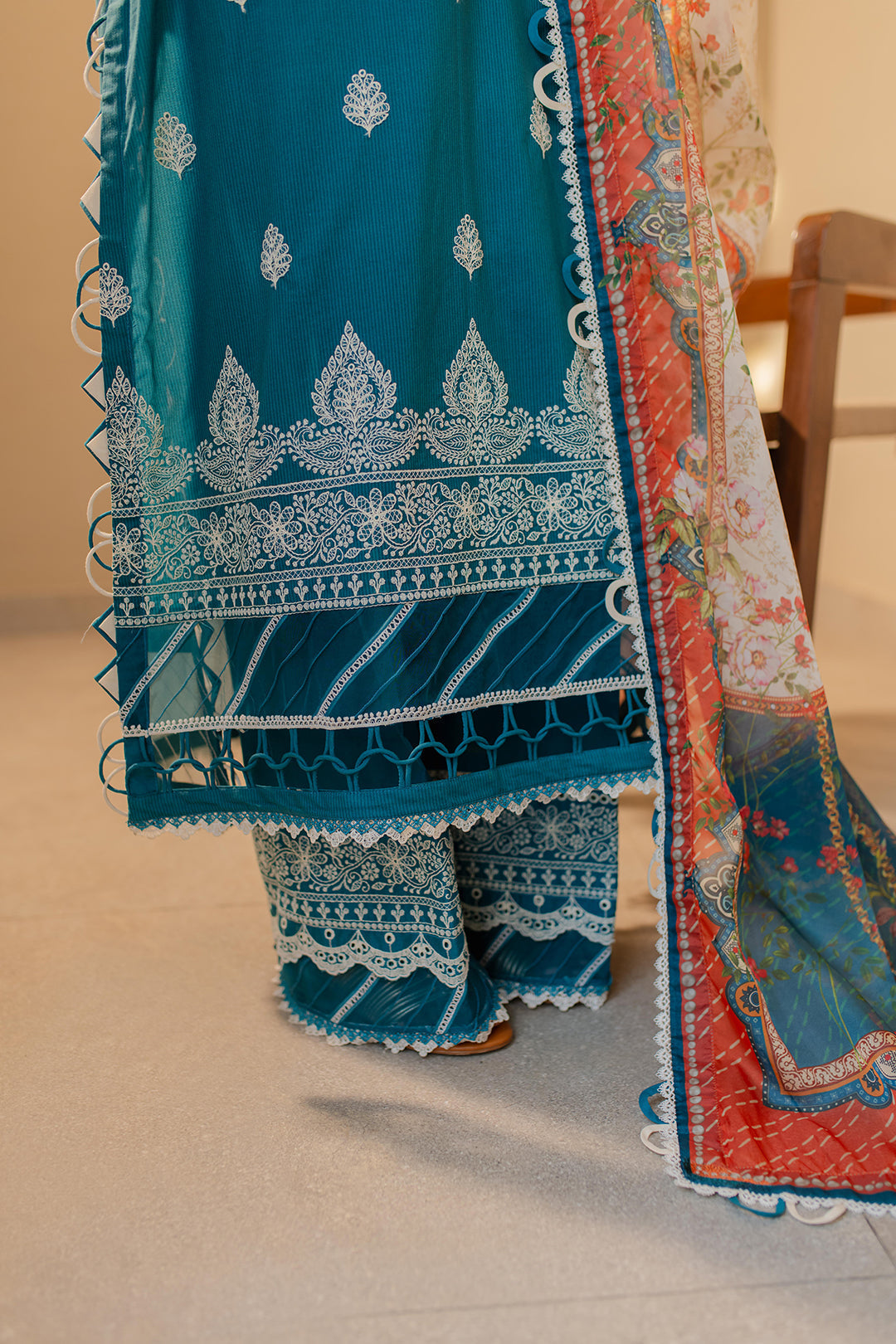 Zellbury | Unstitched 3 Piece Chikankari | Embroidered Shirt Shalwar Dupatta - 0705