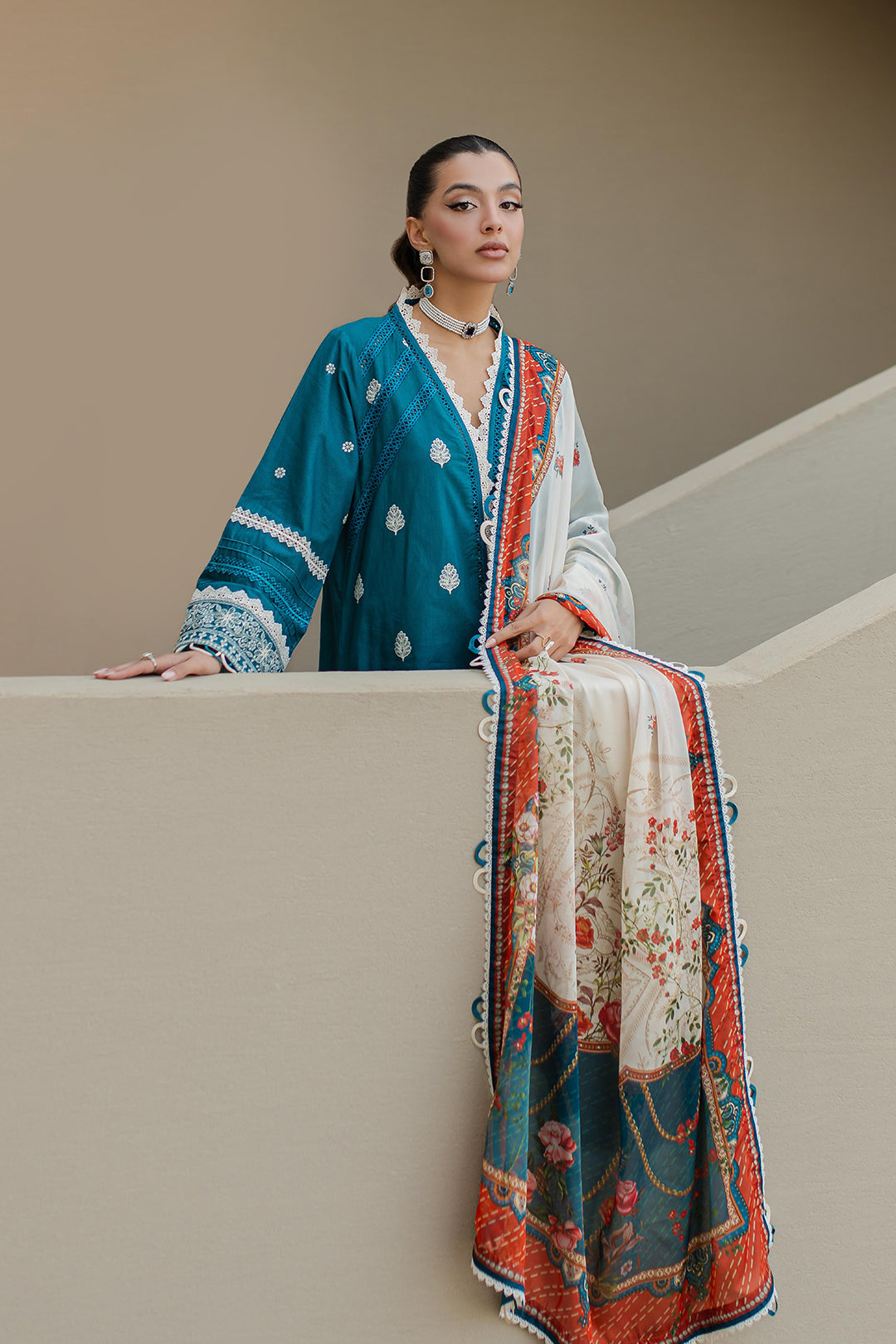 Zellbury | Unstitched 3 Piece Chikankari | Embroidered Shirt Shalwar Dupatta - 0705