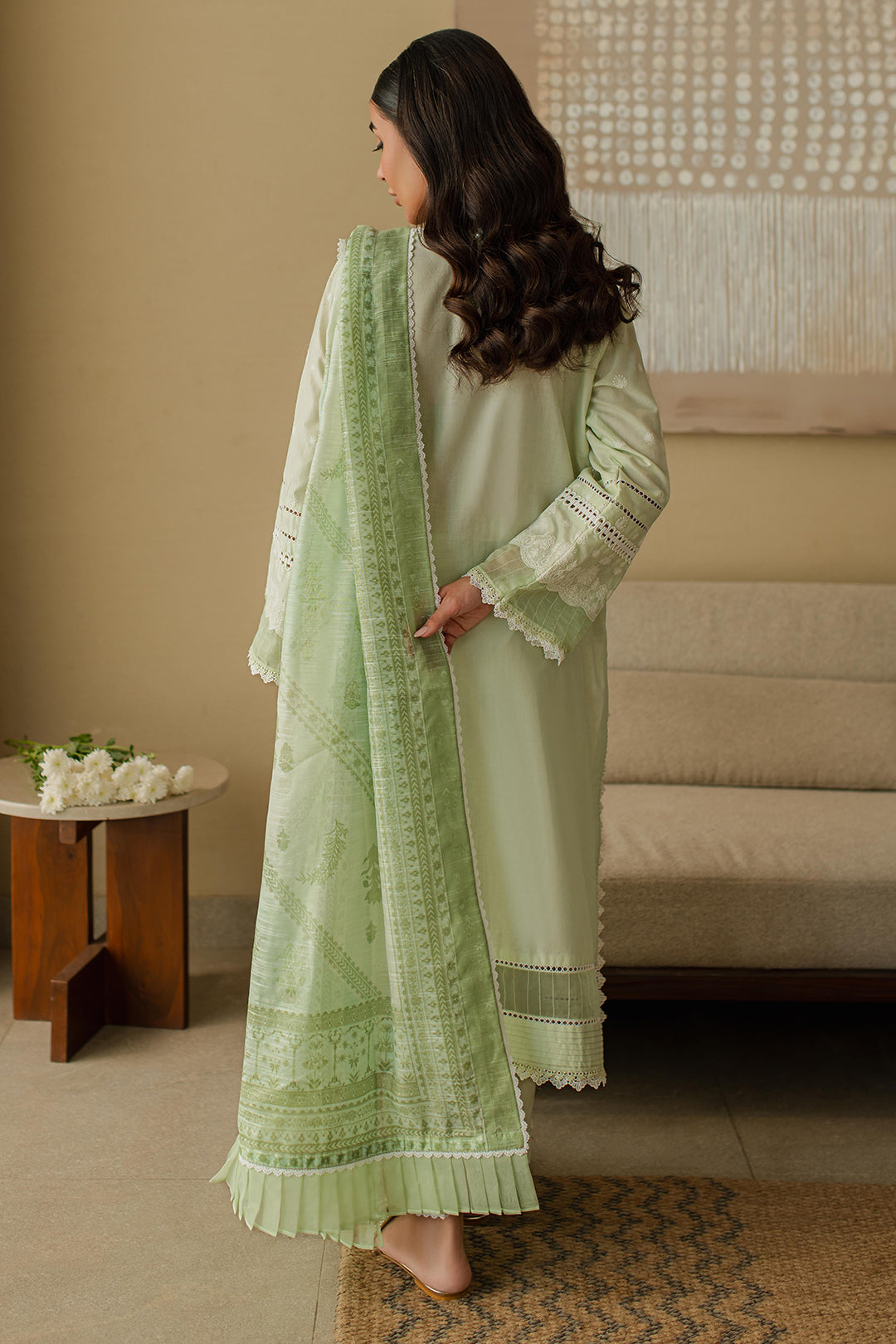 Zellbury | Unstitched 3 Piece Chikankari | Embroidered Shirt Shalwar Dupatta - 0706