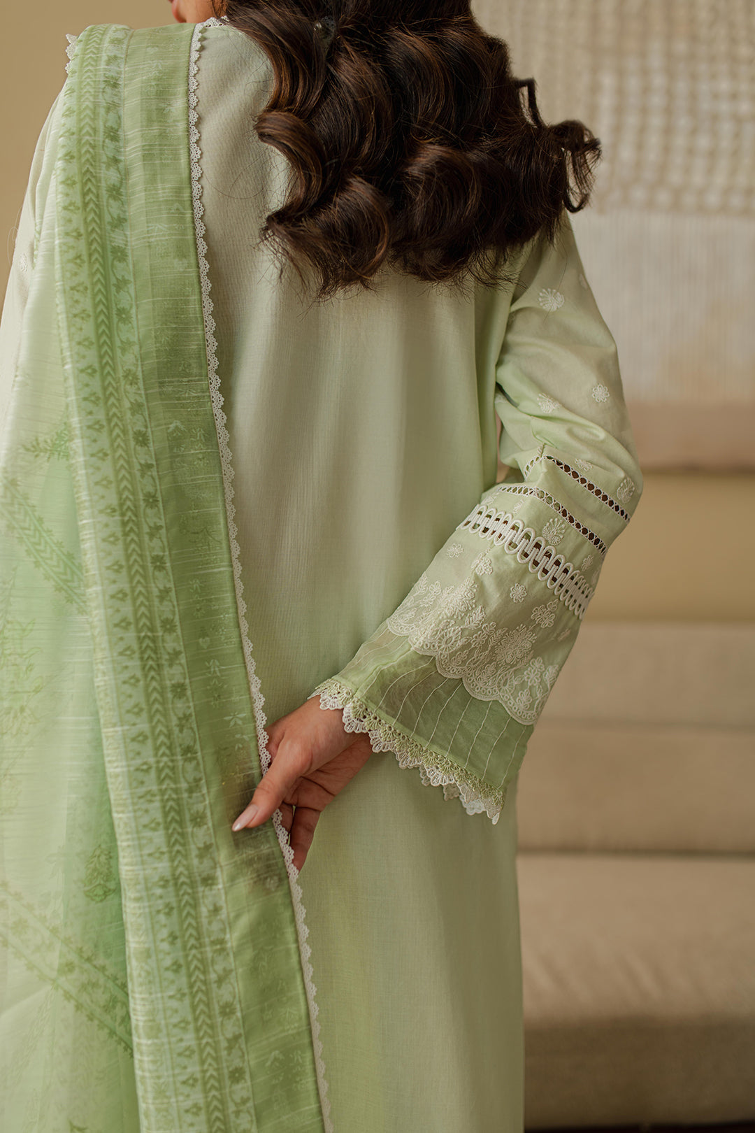 Zellbury | Unstitched 3 Piece Chikankari | Embroidered Shirt Shalwar Dupatta - 0706