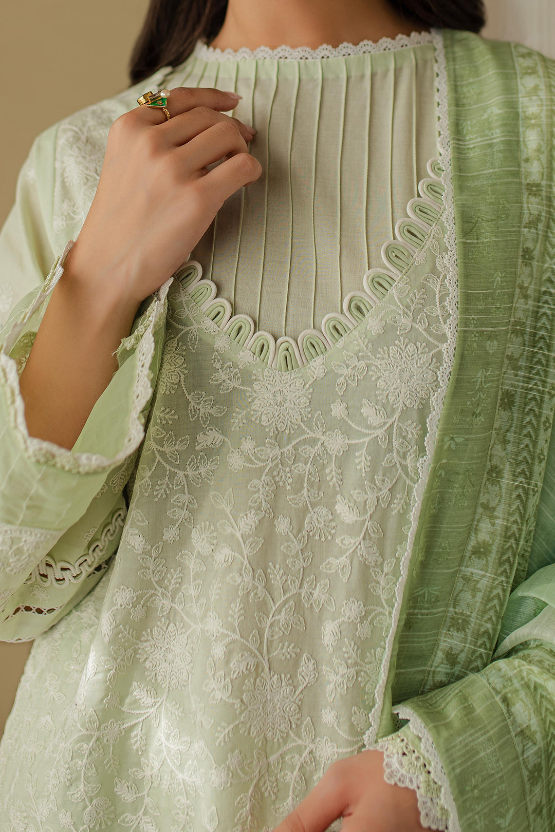 Zellbury | Unstitched 3 Piece Chikankari | Embroidered Shirt Shalwar Dupatta - 0706