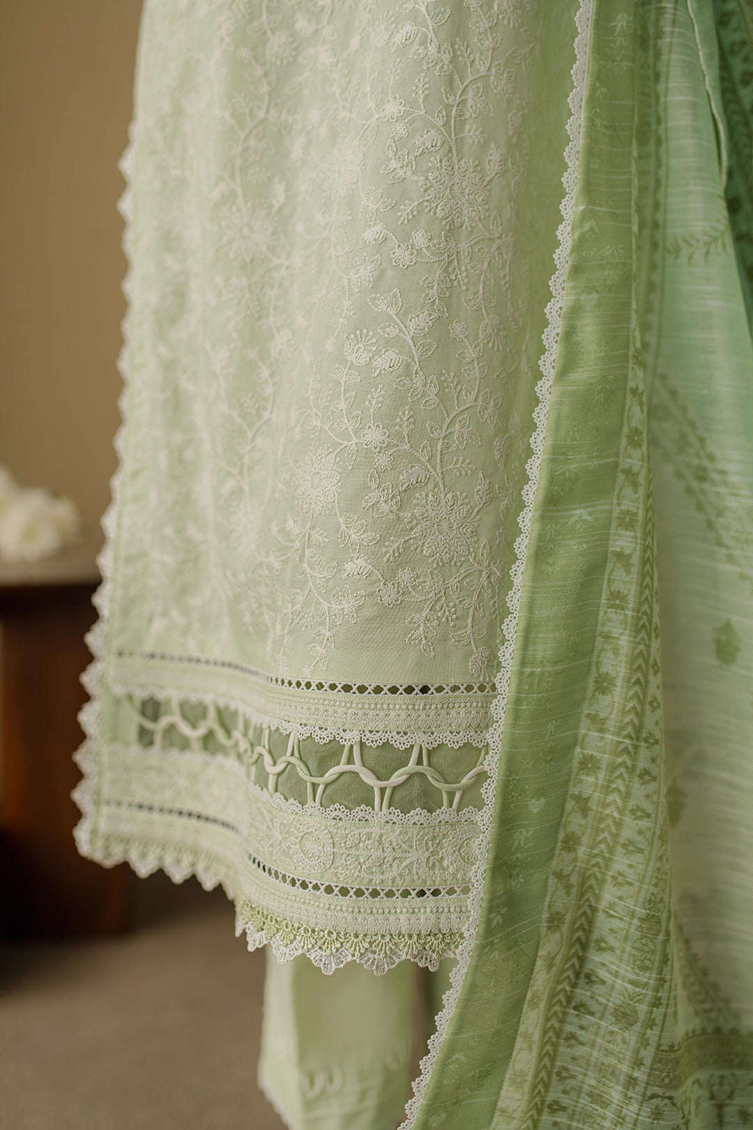 Zellbury | Unstitched 3 Piece Chikankari | Embroidered Shirt Shalwar Dupatta - 0706