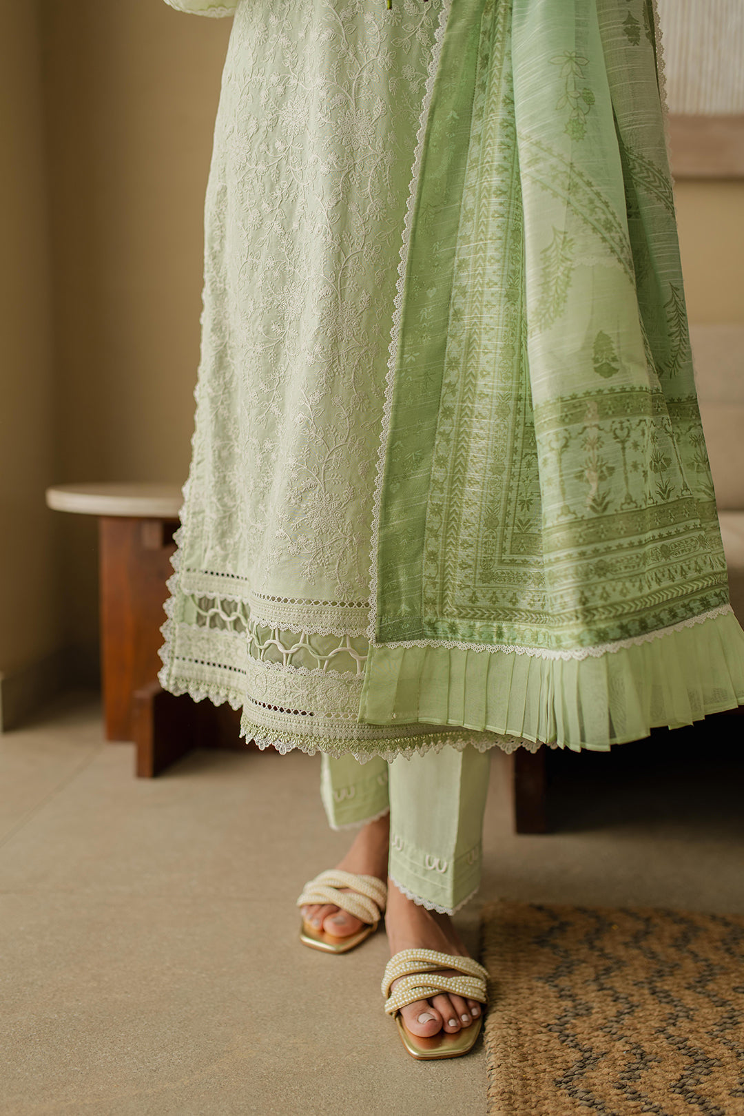 Zellbury | Unstitched 3 Piece Chikankari | Embroidered Shirt Shalwar Dupatta - 0706