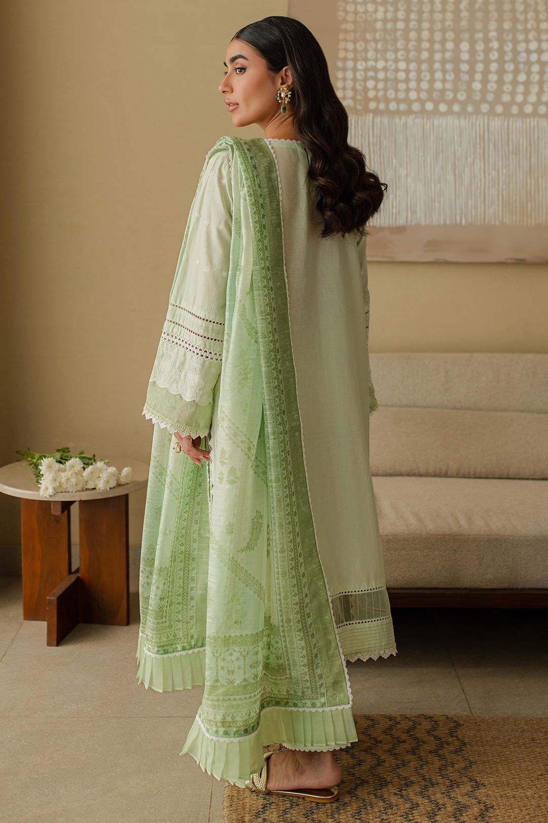 Zellbury | Unstitched 3 Piece Chikankari | Embroidered Shirt Shalwar Dupatta - 0706