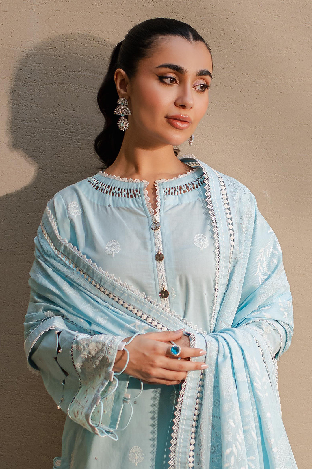 Zellbury | Unstitched 3 Piece Chikankari | Embroidered Shirt Shalwar Dupatta - 0709 Default Title