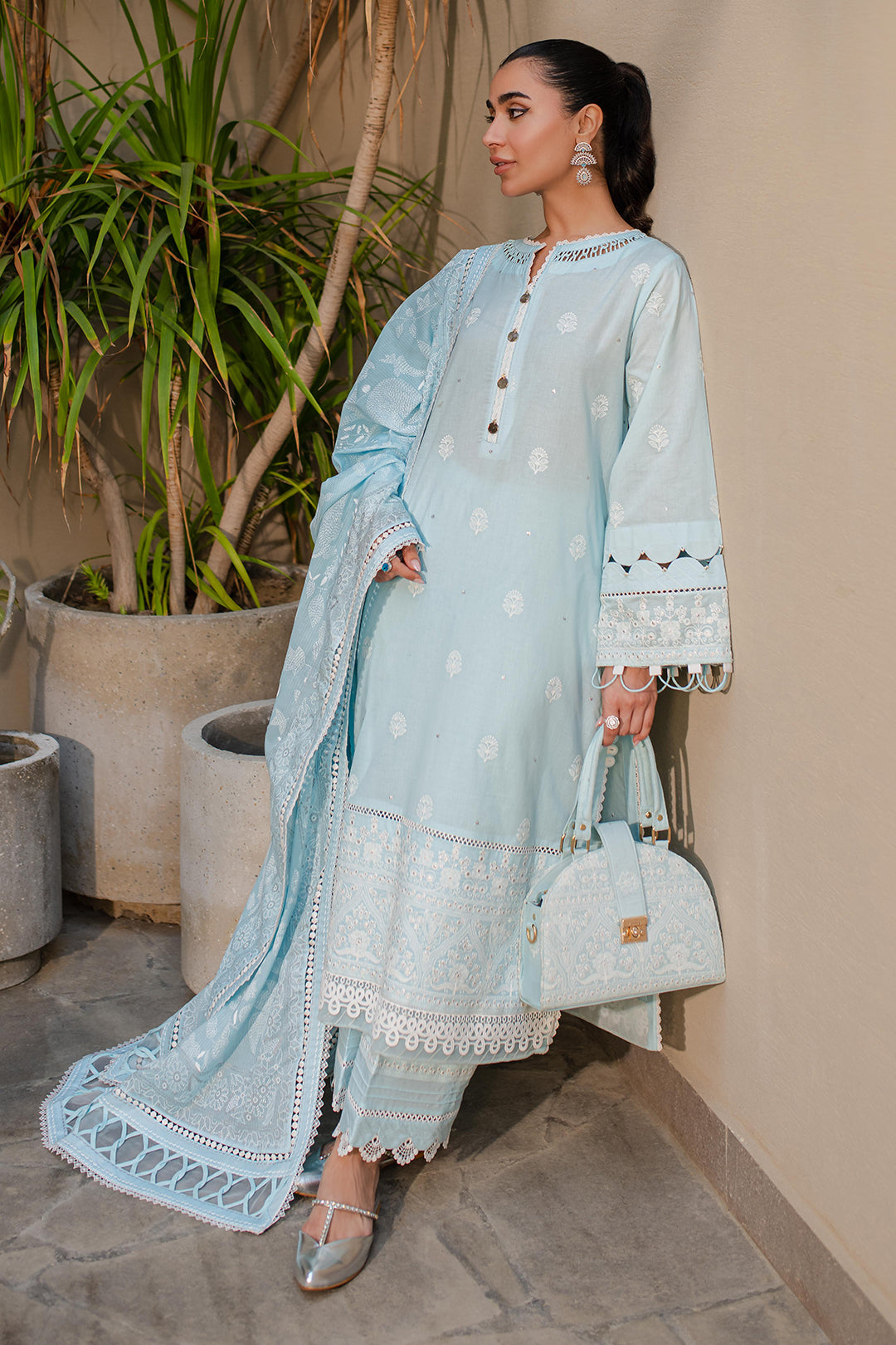Zellbury | Unstitched 3 Piece Chikankari | Embroidered Shirt Shalwar Dupatta - 0709